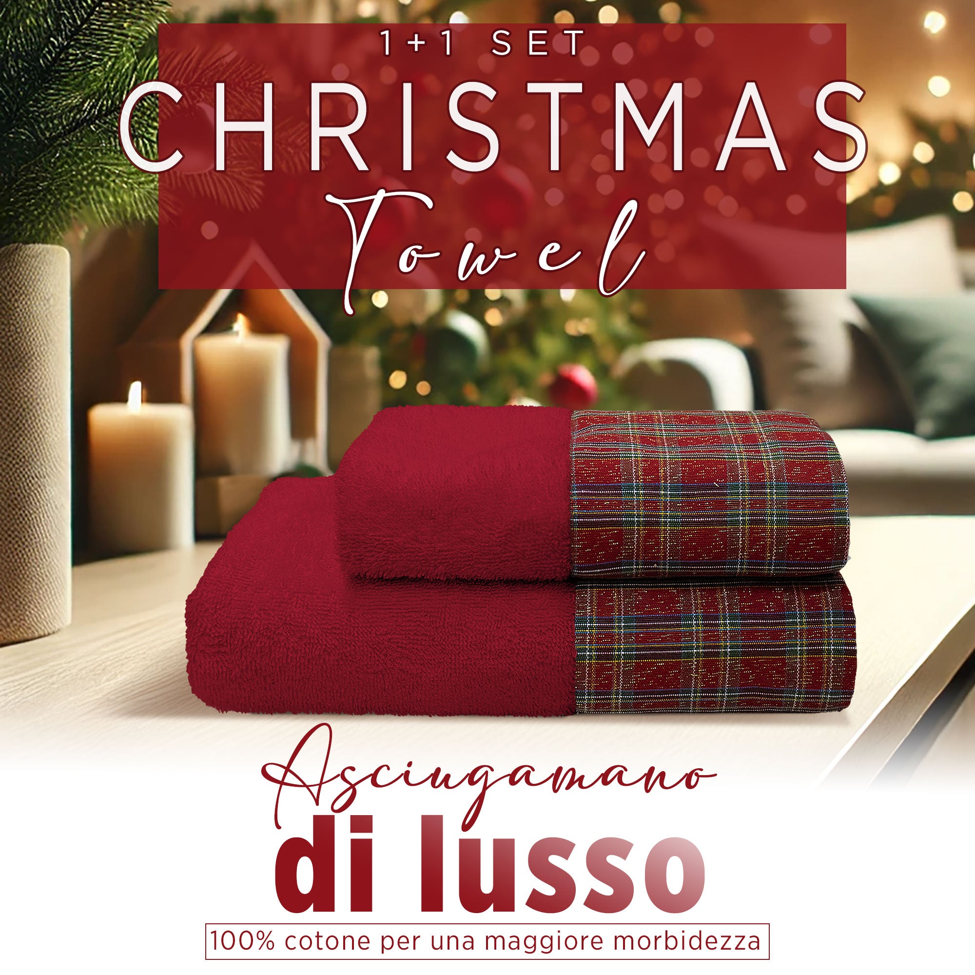 Asciugamani Natalizi Bagno set 1+1 in Spugna di Cotone Decoro Natale 6982