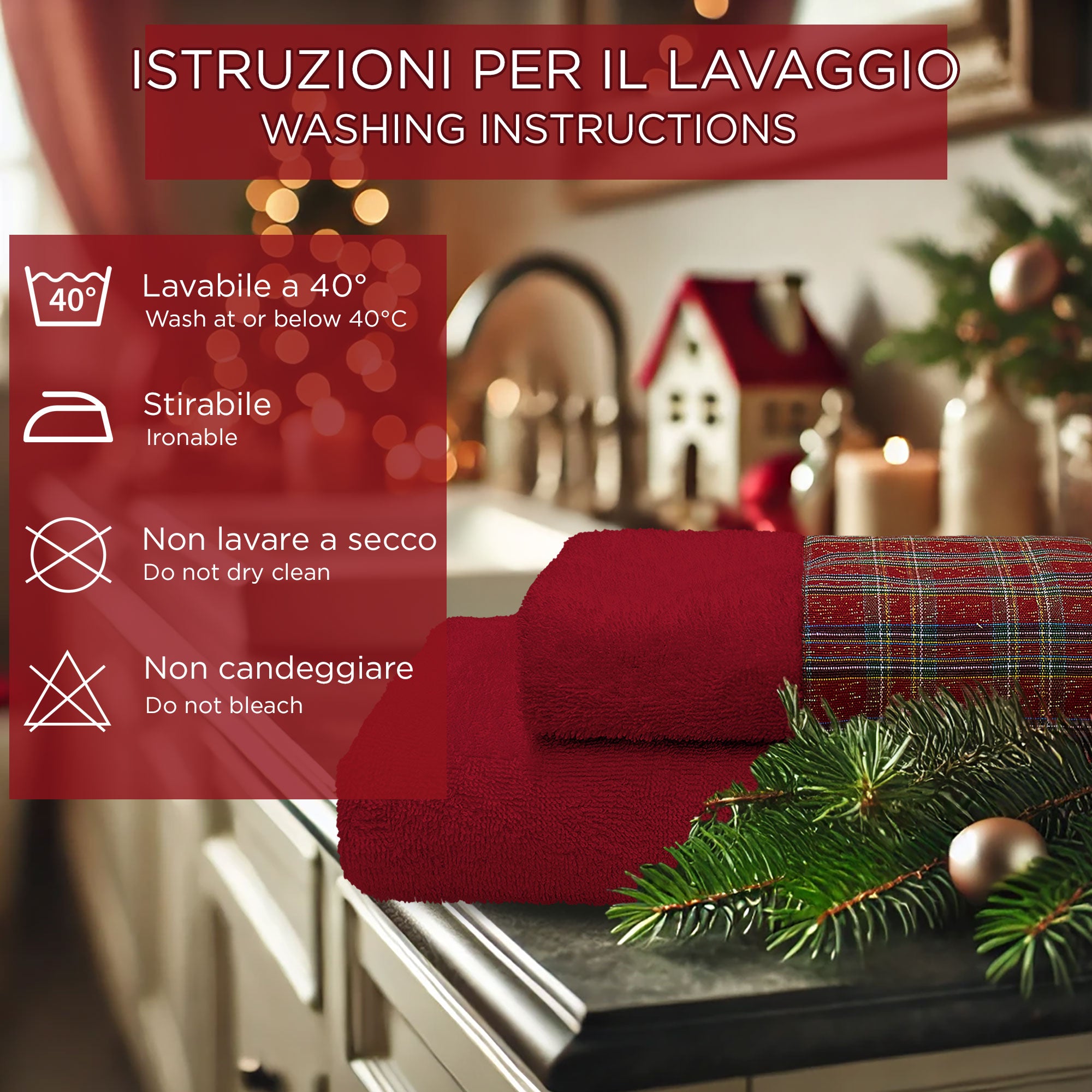 Asciugamani Natalizi Bagno set 1+1 in Spugna di Cotone Decoro Natale 6982