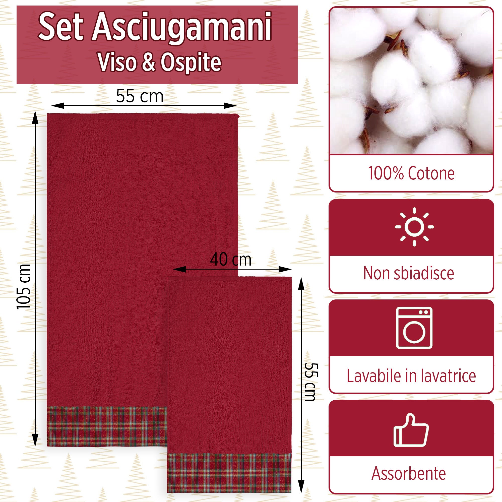 Asciugamani Natalizi Bagno set 1+1 in Spugna di Cotone Decoro Natale 6982