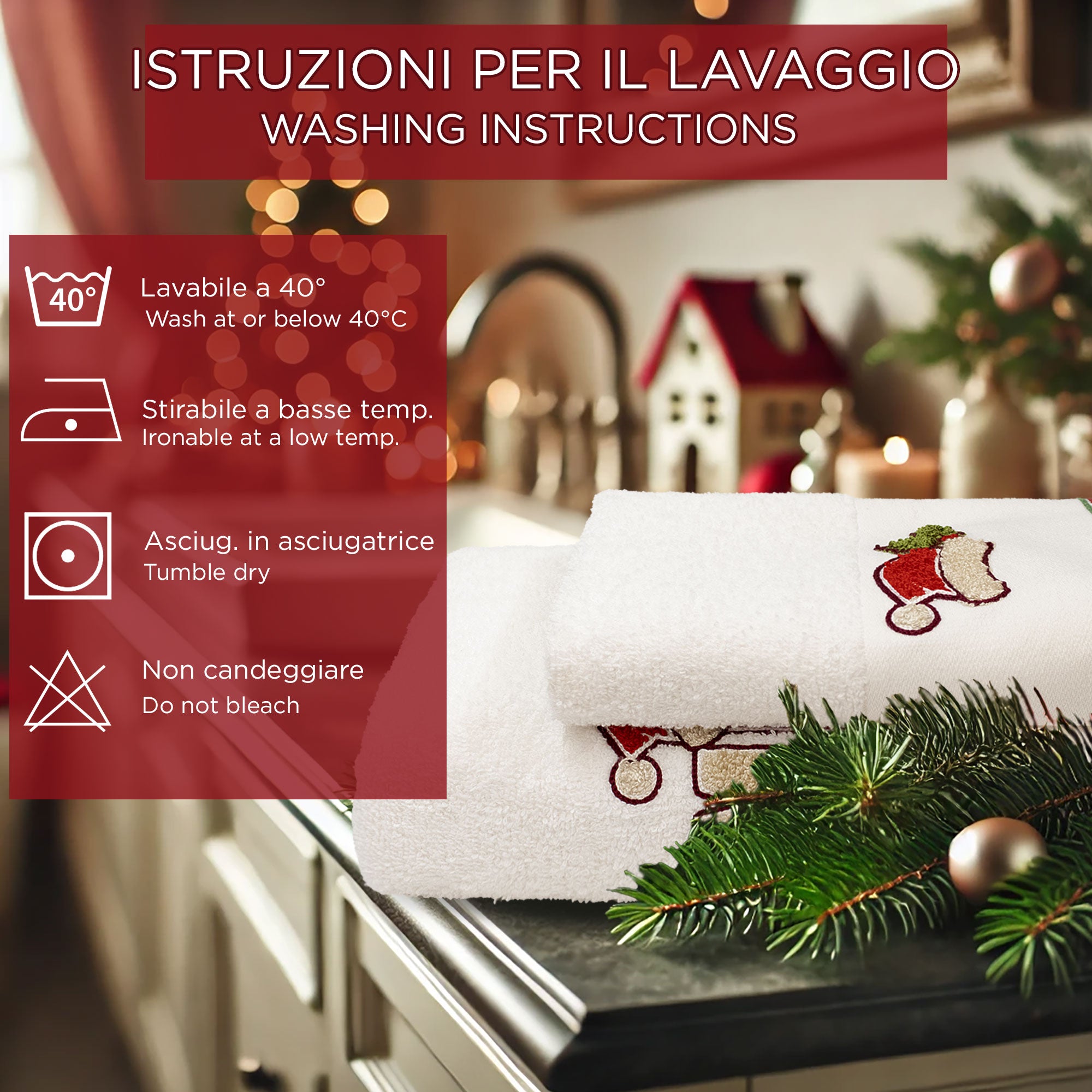 Asciugamani Natalizi Bagno set 1+1 in Spugna di Cotone Decoro Natale 6983