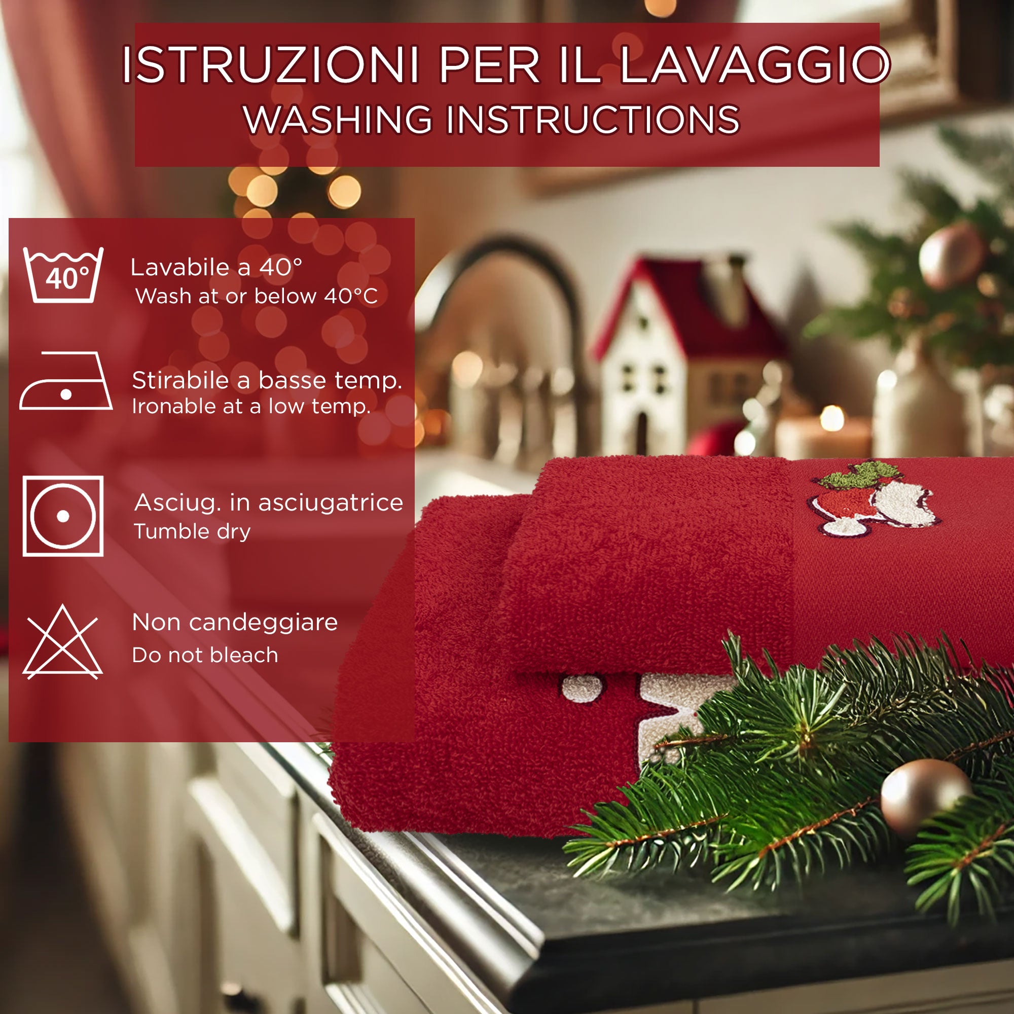 Asciugamani Natalizi Bagno set 1+1 in Spugna di Cotone Decoro Natale 6983