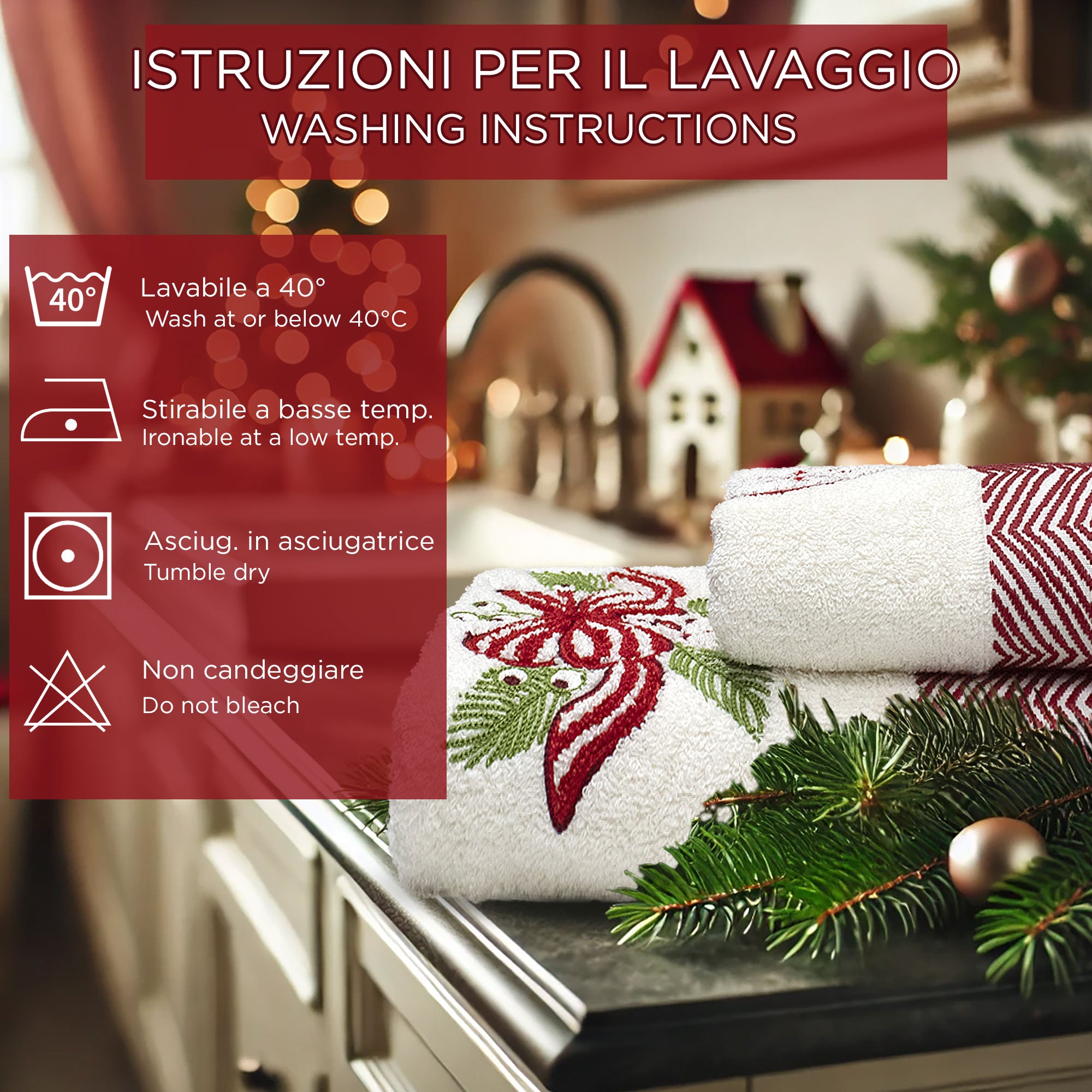 Asciugamani Natalizi Bagno set 1+1 in Spugna di Cotone Decoro Natale 6983