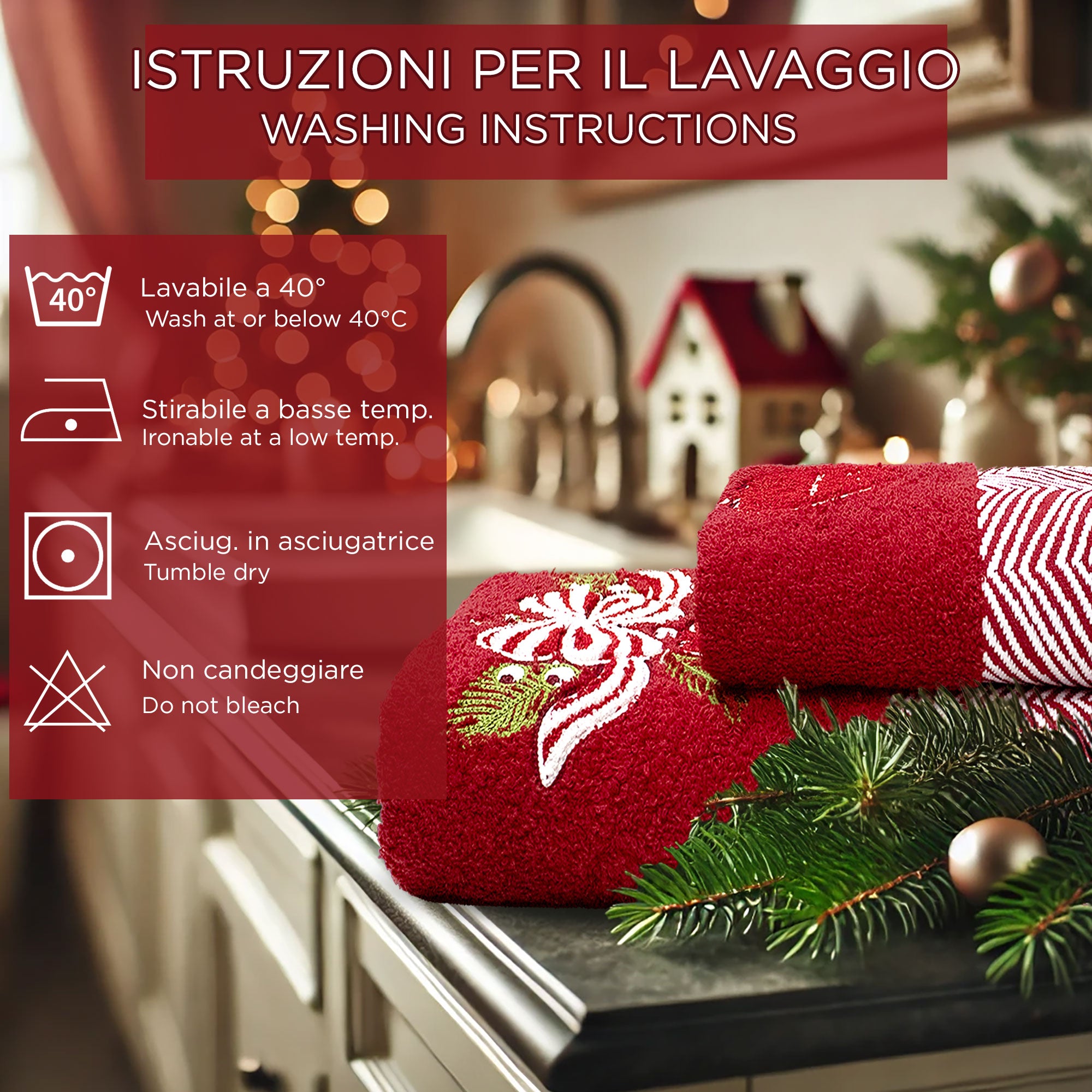 Asciugamani Natalizi Bagno set 1+1 in Spugna di Cotone Decoro Natale 6983