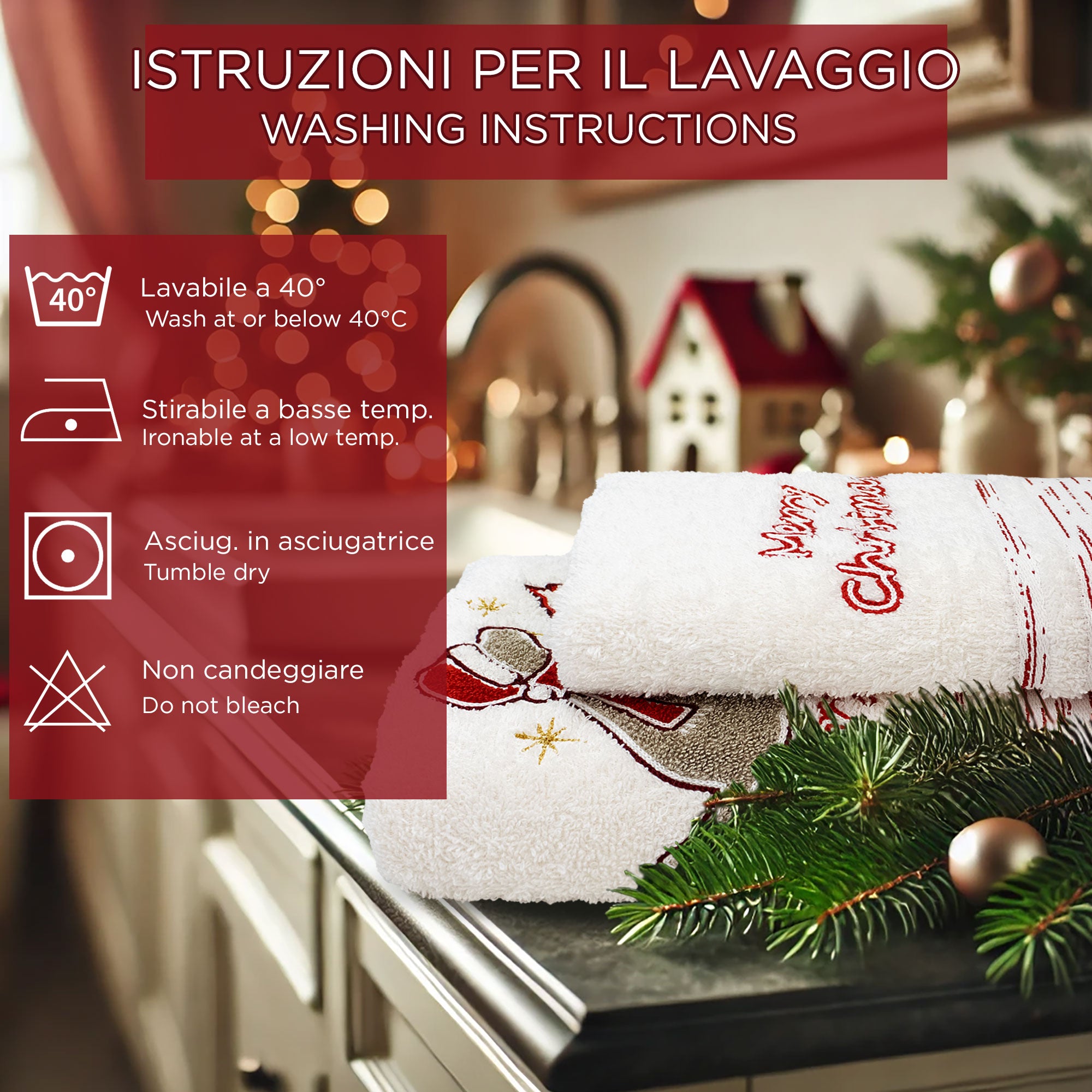 Asciugamani Natalizi Bagno set 1+1 in Spugna di Cotone Decoro Natale 6983