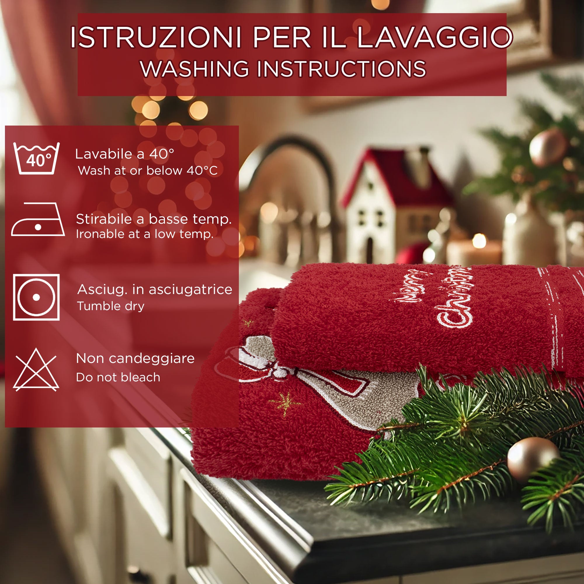 Asciugamani Natalizi Bagno set 1+1 in Spugna di Cotone Decoro Natale 6983