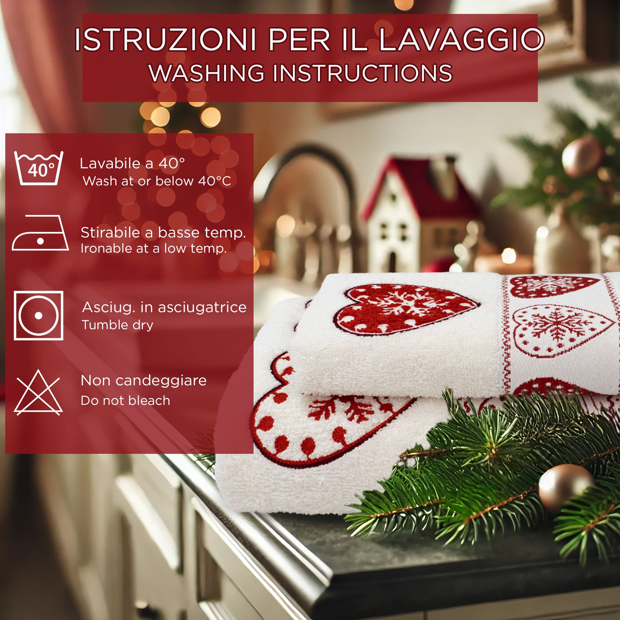 Asciugamani Natalizi Bagno set 1+1 in Spugna di Cotone Decoro Natale 6983