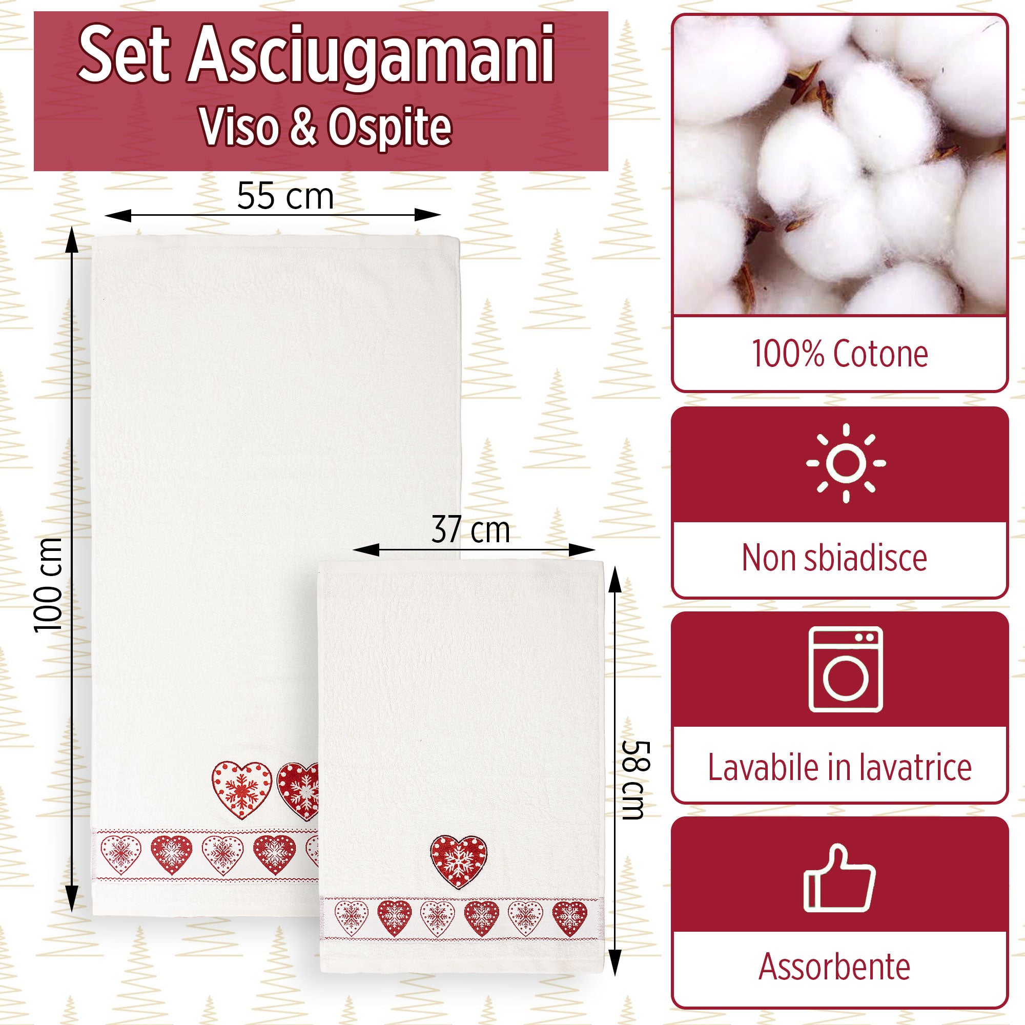 Asciugamani Natalizi Bagno set 1+1 in Spugna di Cotone Decoro Natale 6983