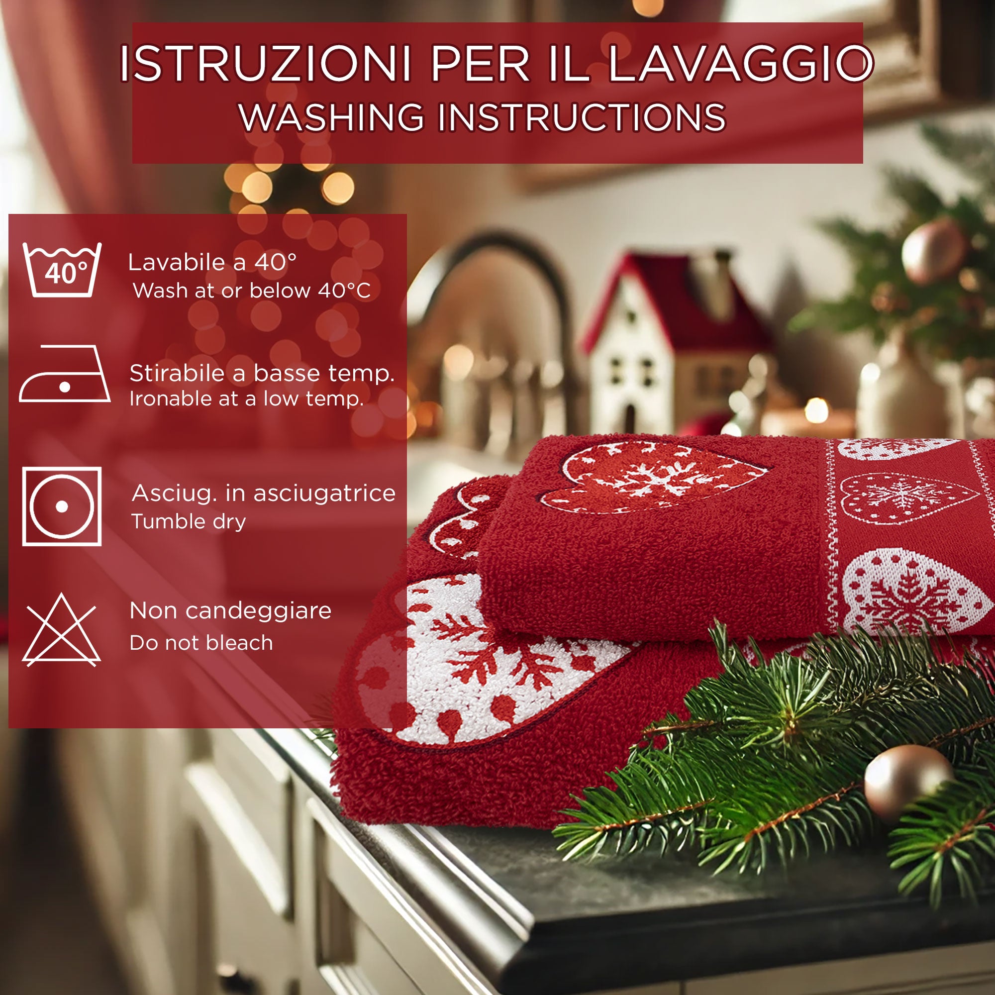 Asciugamani Natalizi Bagno set 1+1 in Spugna di Cotone Decoro Natale 6983