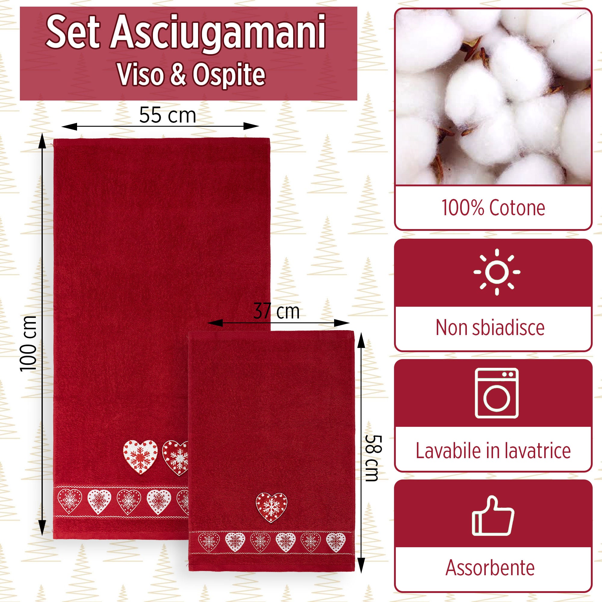 Asciugamani Natalizi Bagno set 1+1 in Spugna di Cotone Decoro Natale 6983