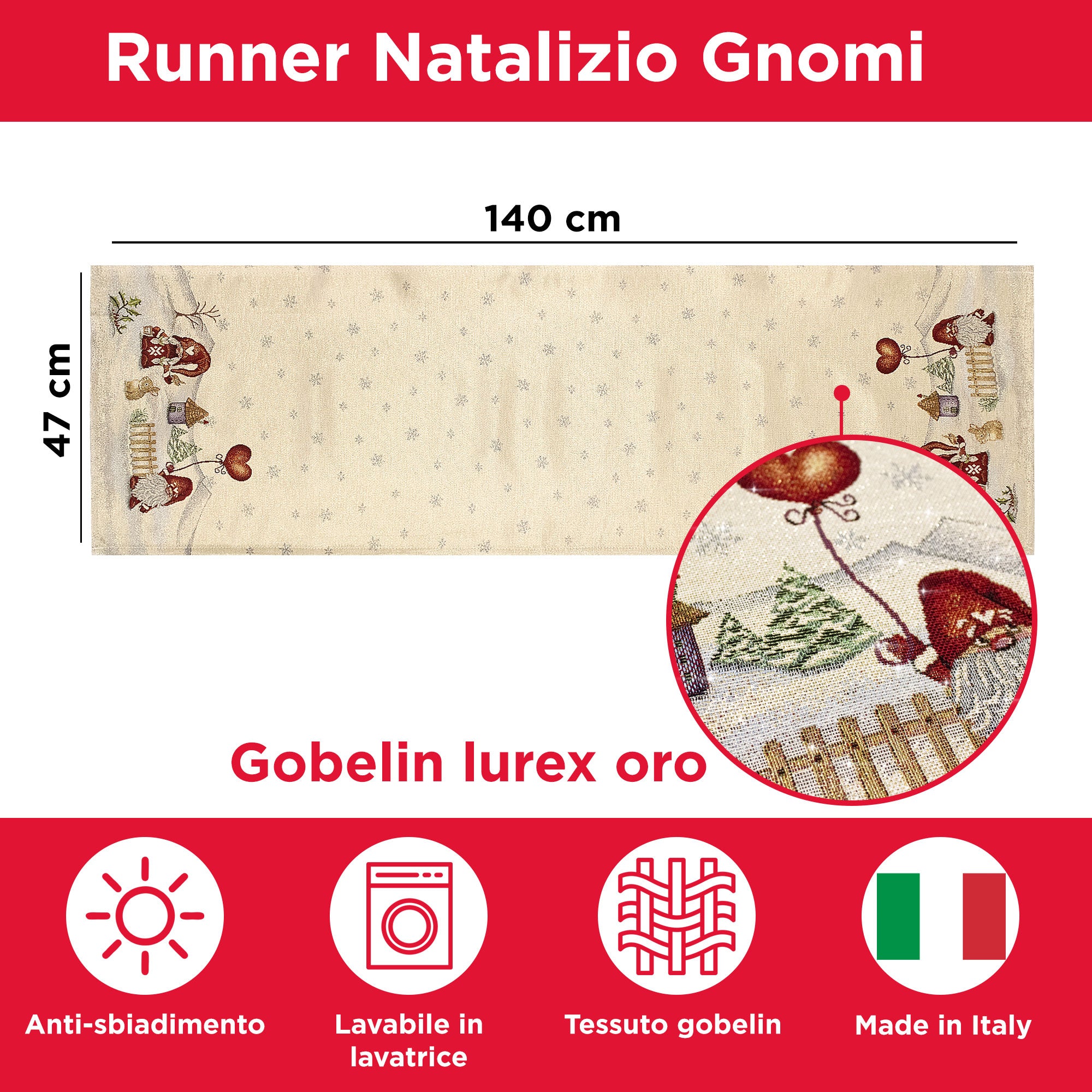 Runner gobelin natalizio da tavolo decorazioni Centrotavola Natale Gnomi 6984