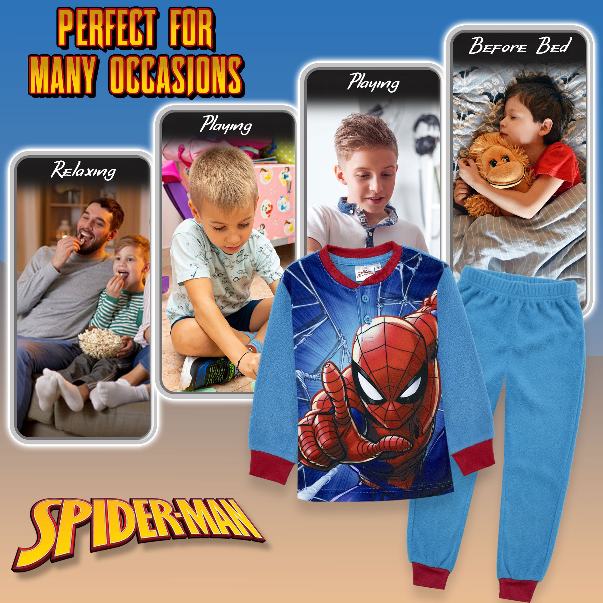 Pigiama Spiderman per bambino in pile lungo bimbo maniche lunghe 6989