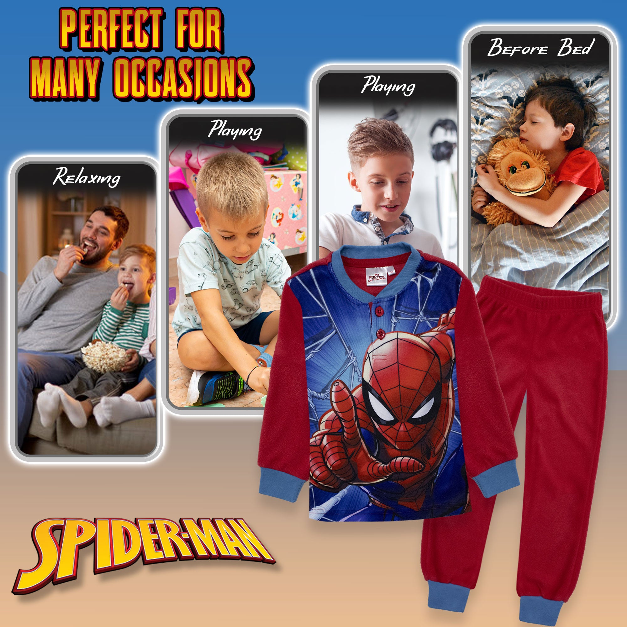 Pigiama Spiderman per bambino in pile lungo bimbo maniche lunghe 6989