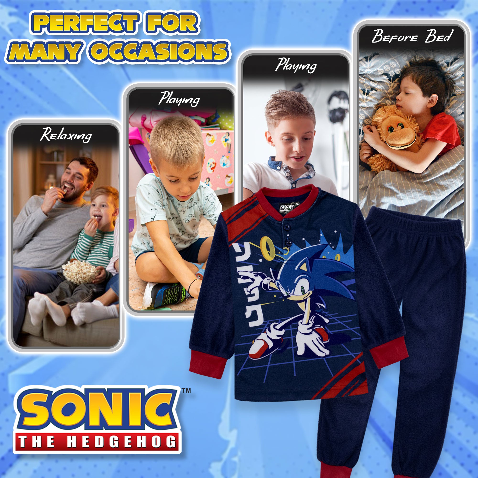 Pigiama Sonic The Hedgehog per bambino in pile lungo bimbo maniche lunghe 6990