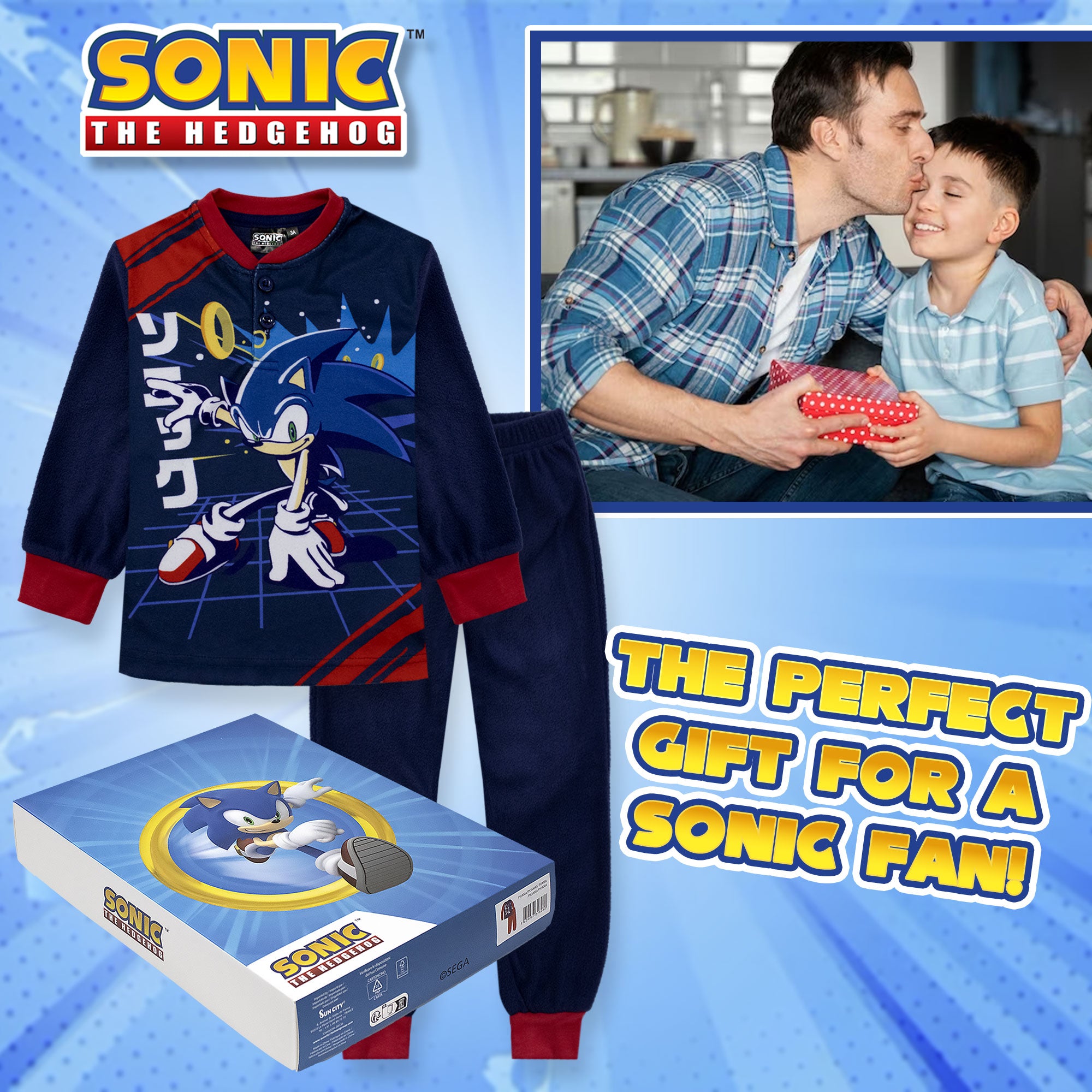 Pigiama Sonic The Hedgehog per bambino in pile lungo bimbo maniche lunghe 6990