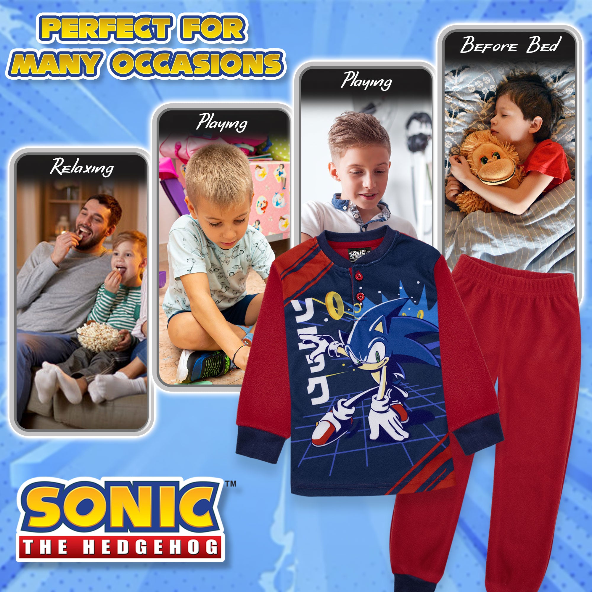 Pigiama Sonic The Hedgehog per bambino in pile lungo bimbo maniche lunghe 6990