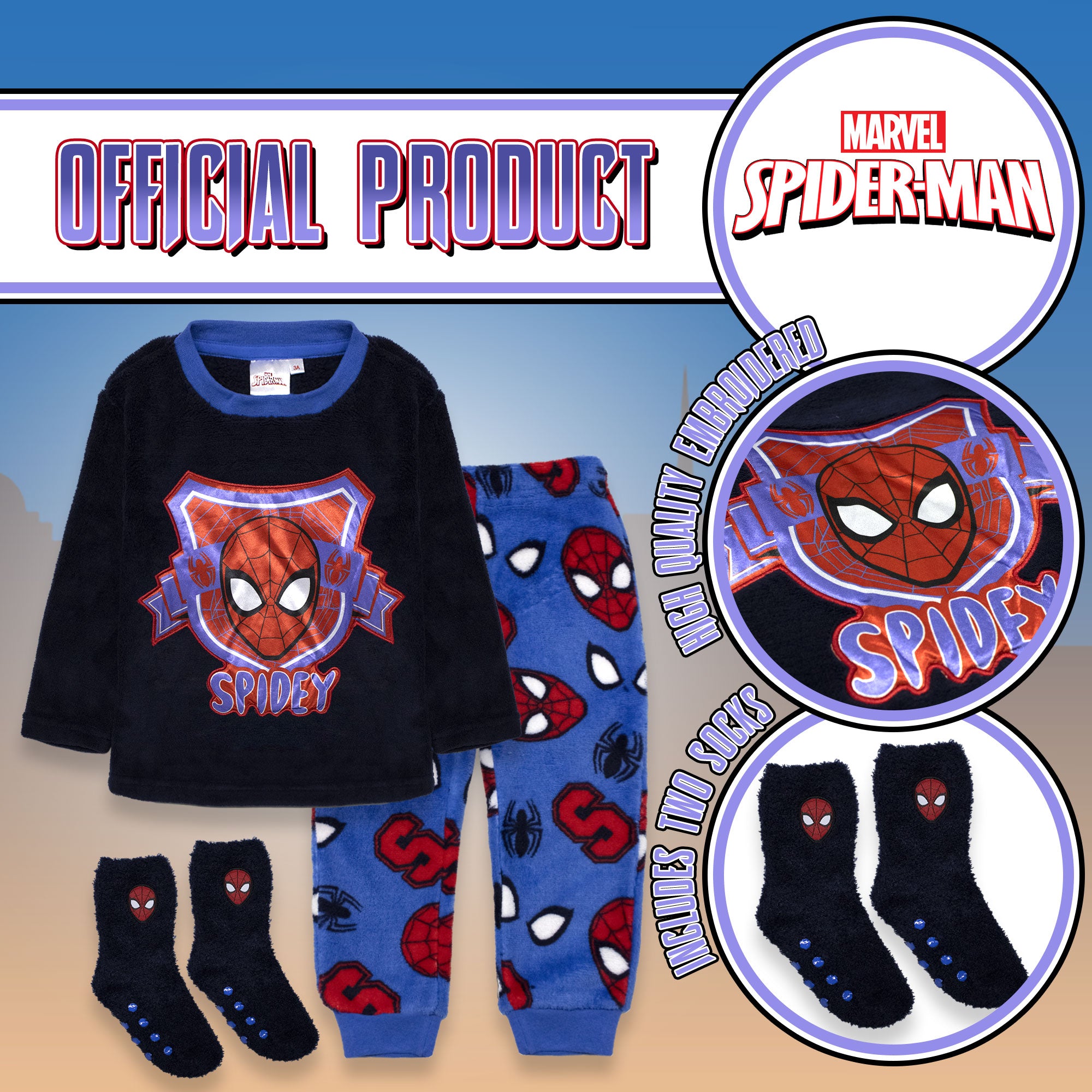 Pigiama Spiderman per bambino in pile con calzini antiscivolo bimbo 6997