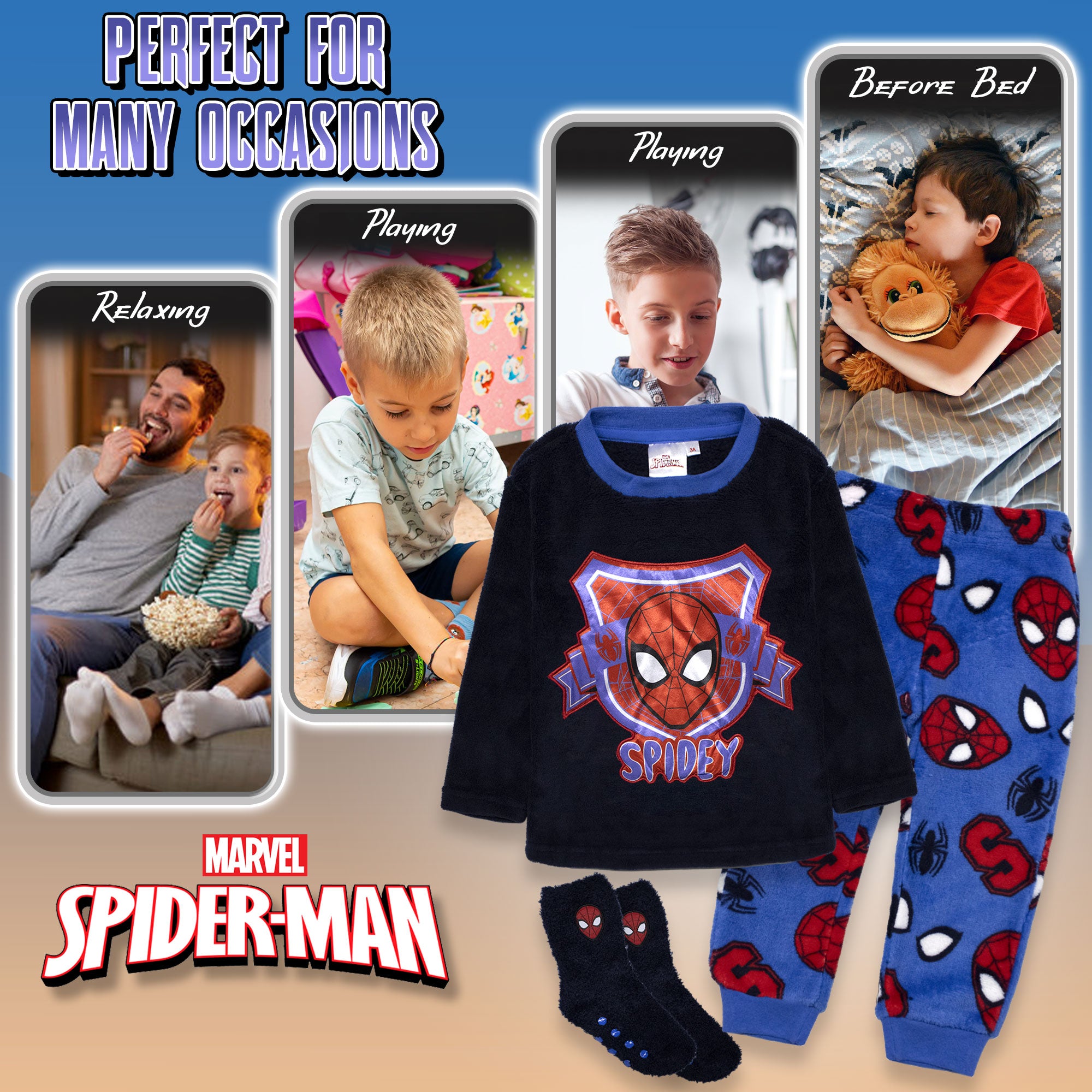 Pigiama Spiderman per bambino in pile con calzini antiscivolo bimbo 6997