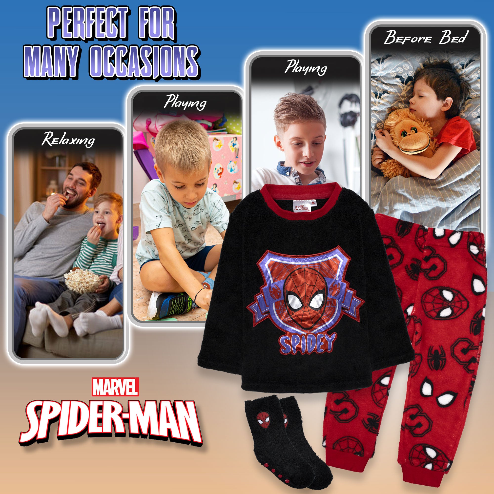 Pigiama Spiderman per bambino in pile con calzini antiscivolo bimbo 6997