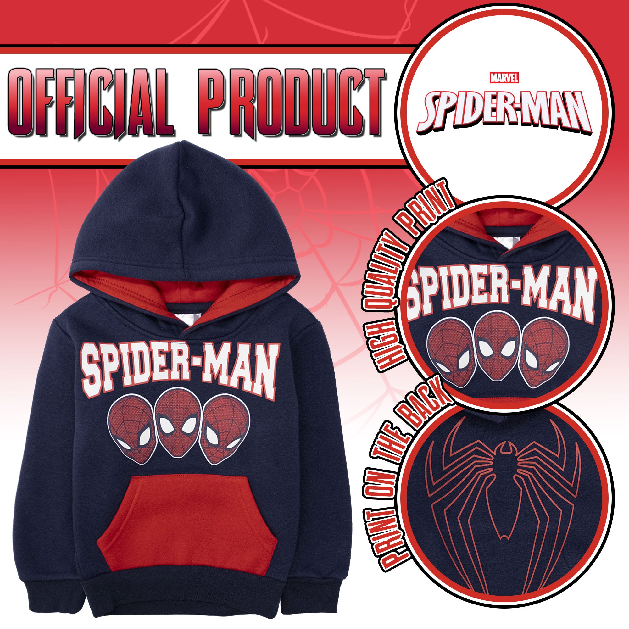 Felpa Marvel Spiderman per bambino con cappuccio a maniche lunghe bimbo 6998