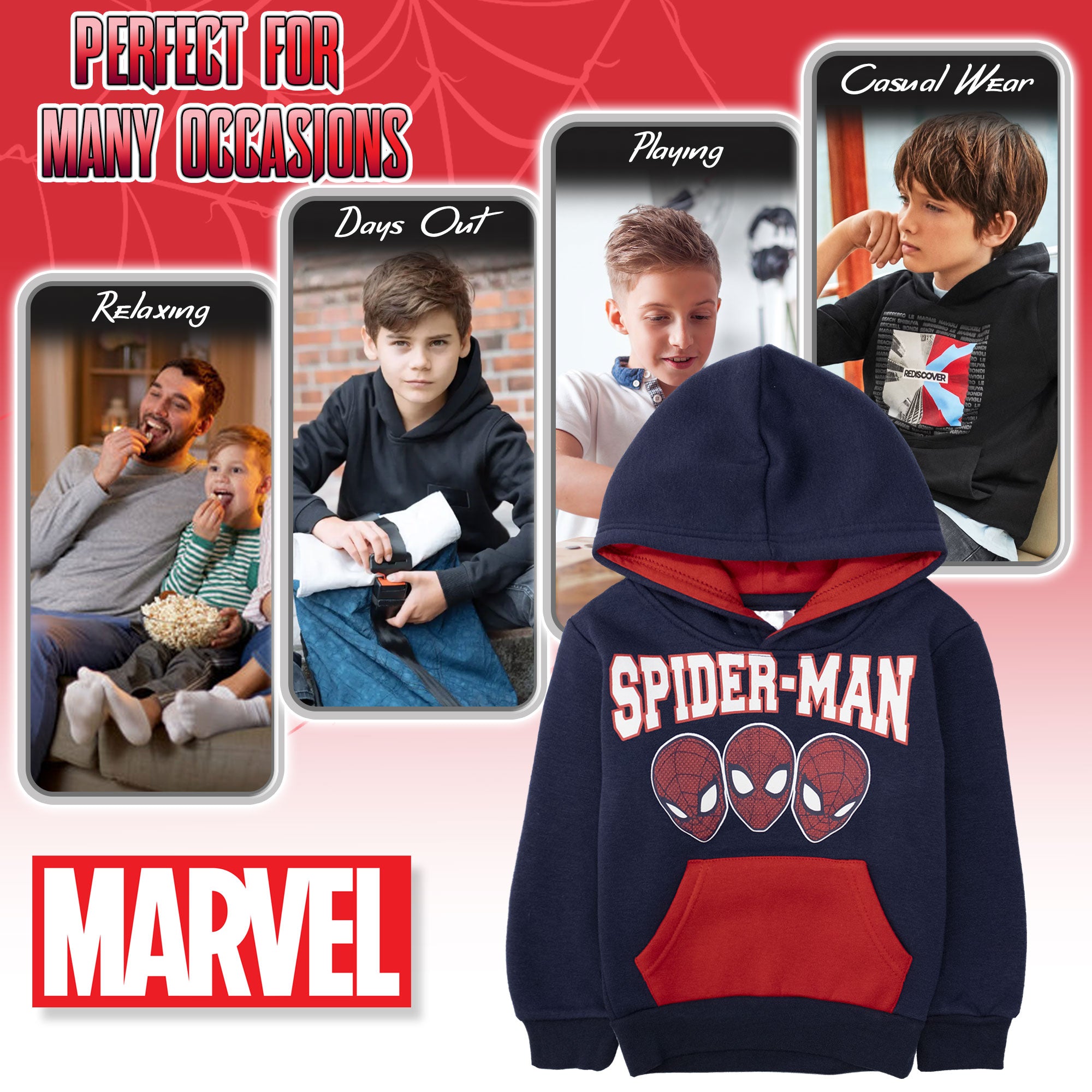 Felpa Marvel Spiderman per bambino con cappuccio a maniche lunghe bimbo 6998