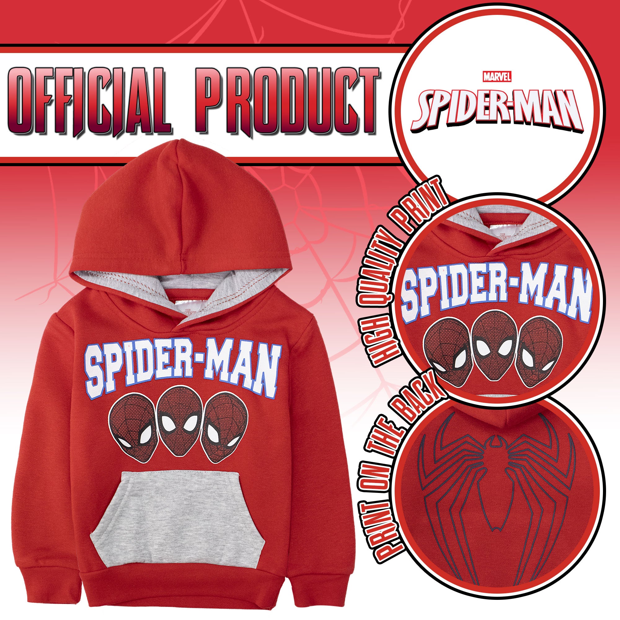 Felpa Marvel Spiderman per bambino con cappuccio a maniche lunghe bimbo 6998