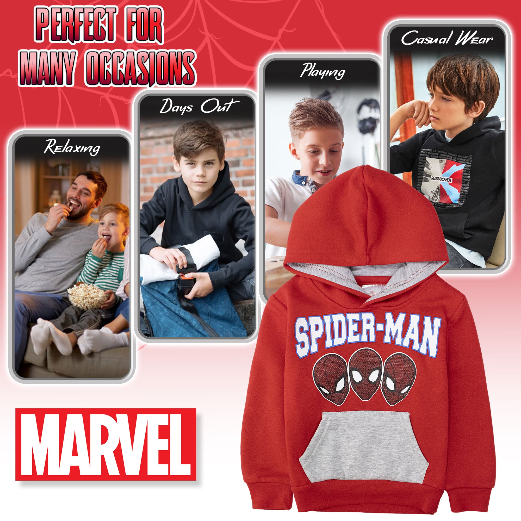 Felpa Marvel Spiderman per bambino con cappuccio a maniche lunghe bimbo 6998