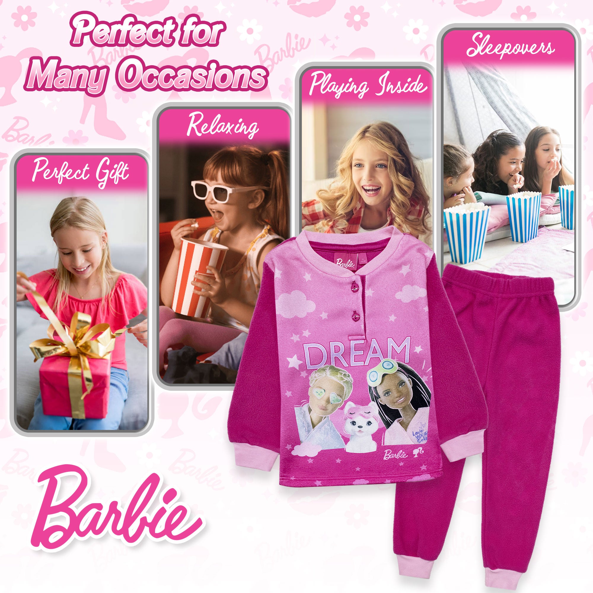 Pigiama Mattel Barbie micropile invernale lungo per bambina maniche lunghe 7000