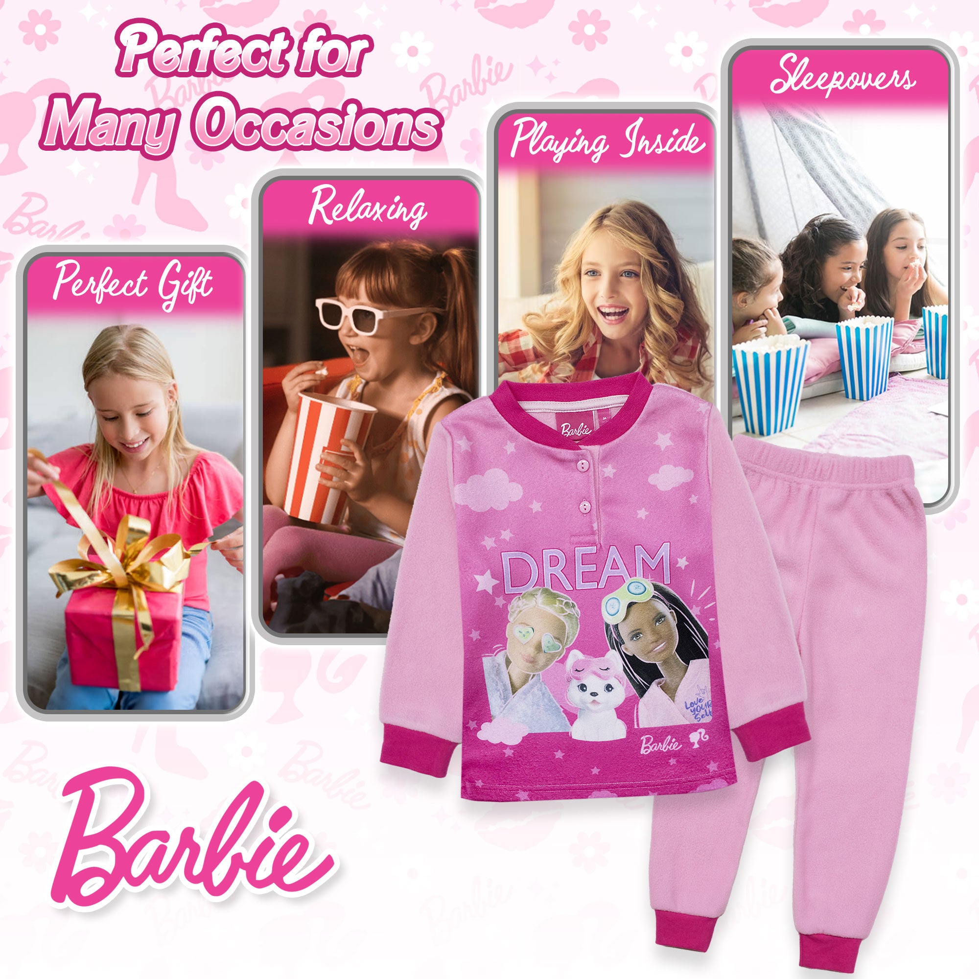 Pigiama Mattel Barbie micropile invernale lungo per bambina maniche lunghe 7000