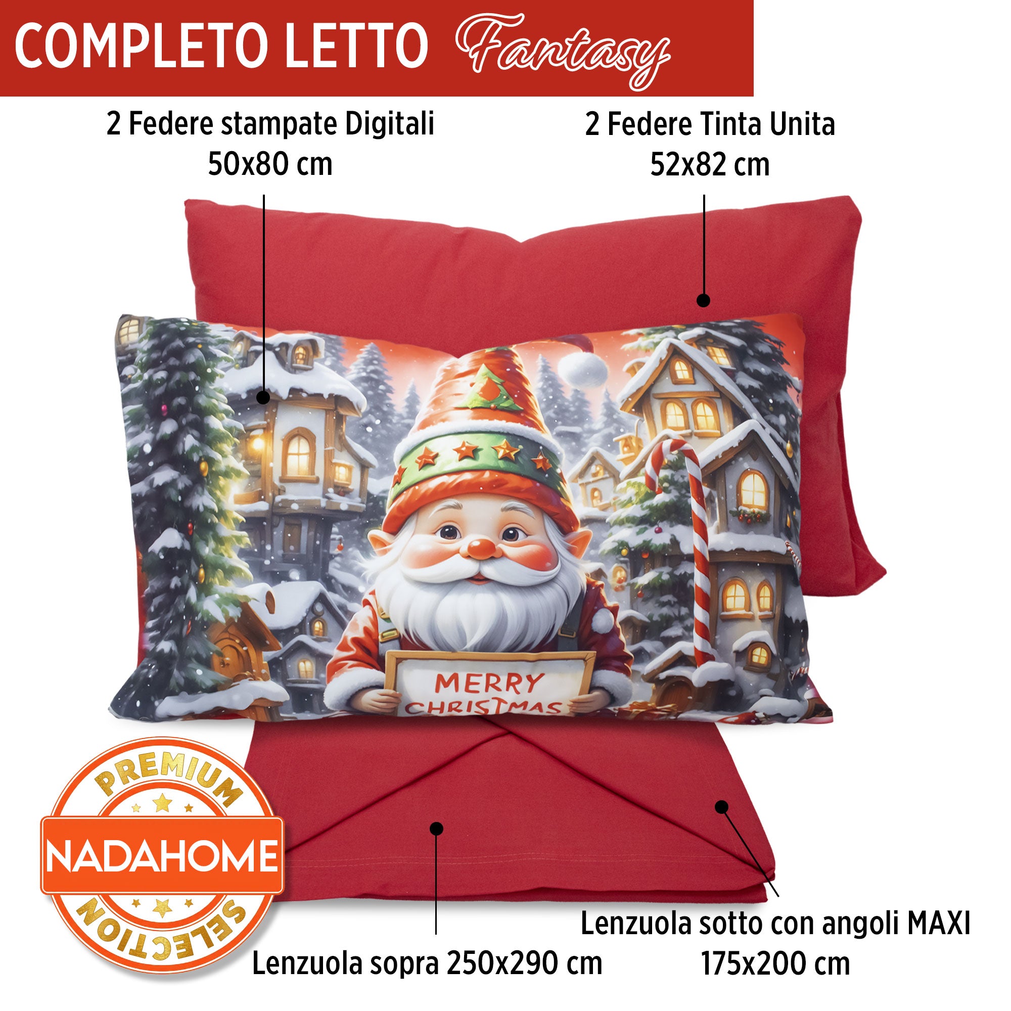 Completo lenzuola natalizio matrimoniale set letto due piazze con 4 federe 7004