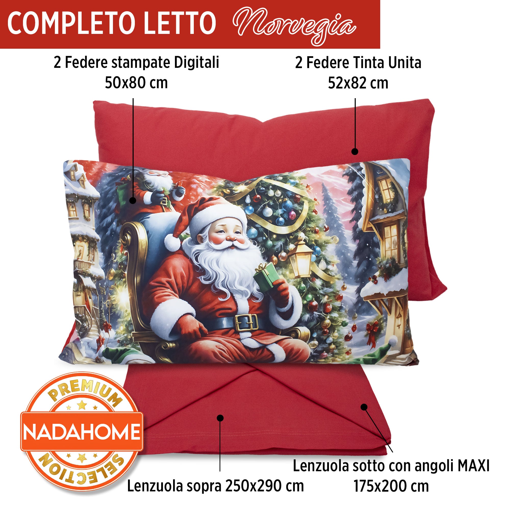 Completo lenzuola natalizio matrimoniale set letto due piazze con 4 federe 7004