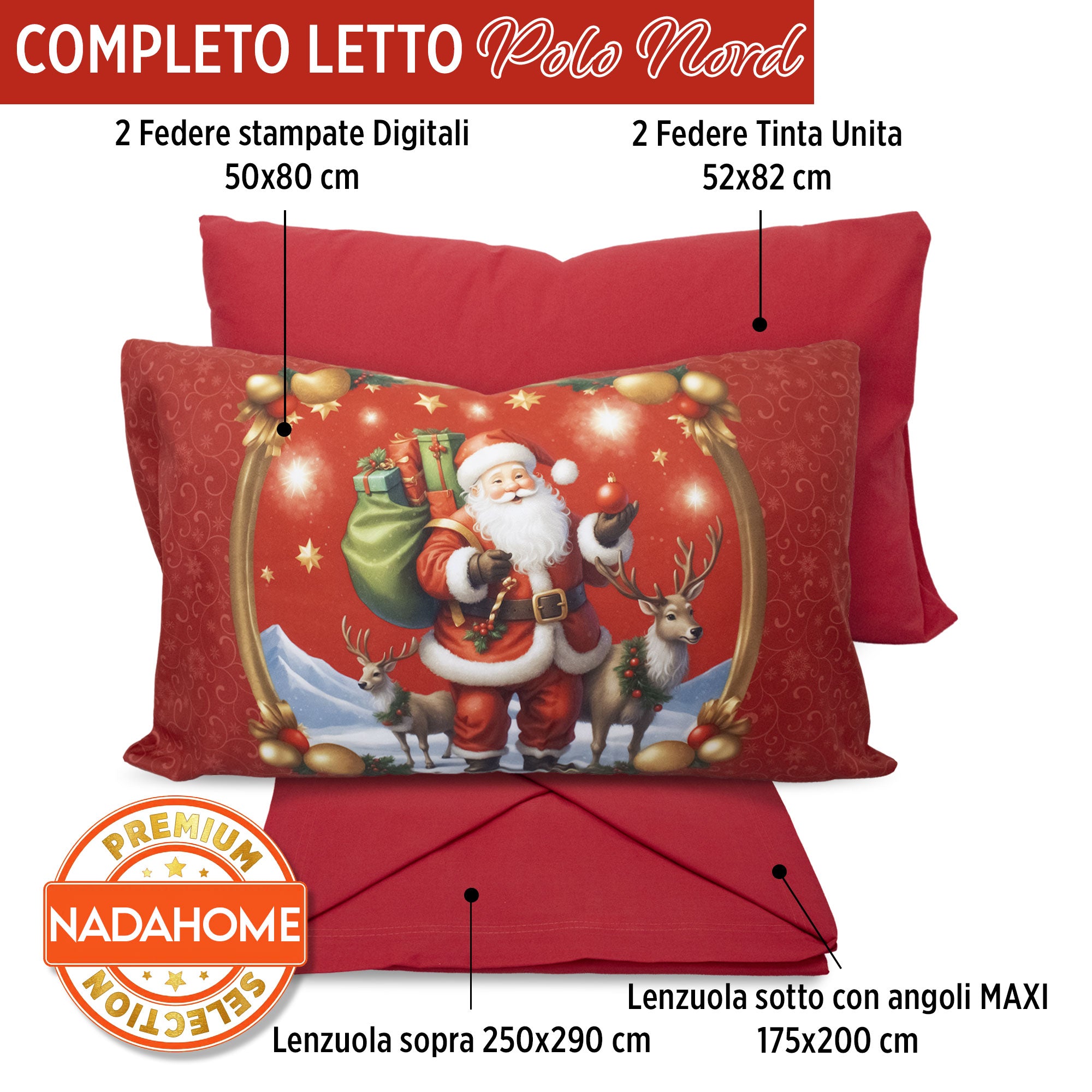 Completo lenzuola natalizio matrimoniale set letto due piazze con 4 federe 7004