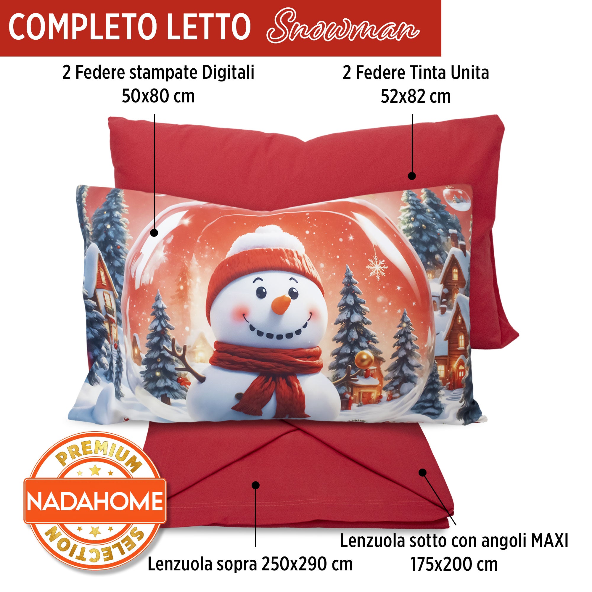 Completo lenzuola natalizio matrimoniale set letto due piazze con 4 federe 7004