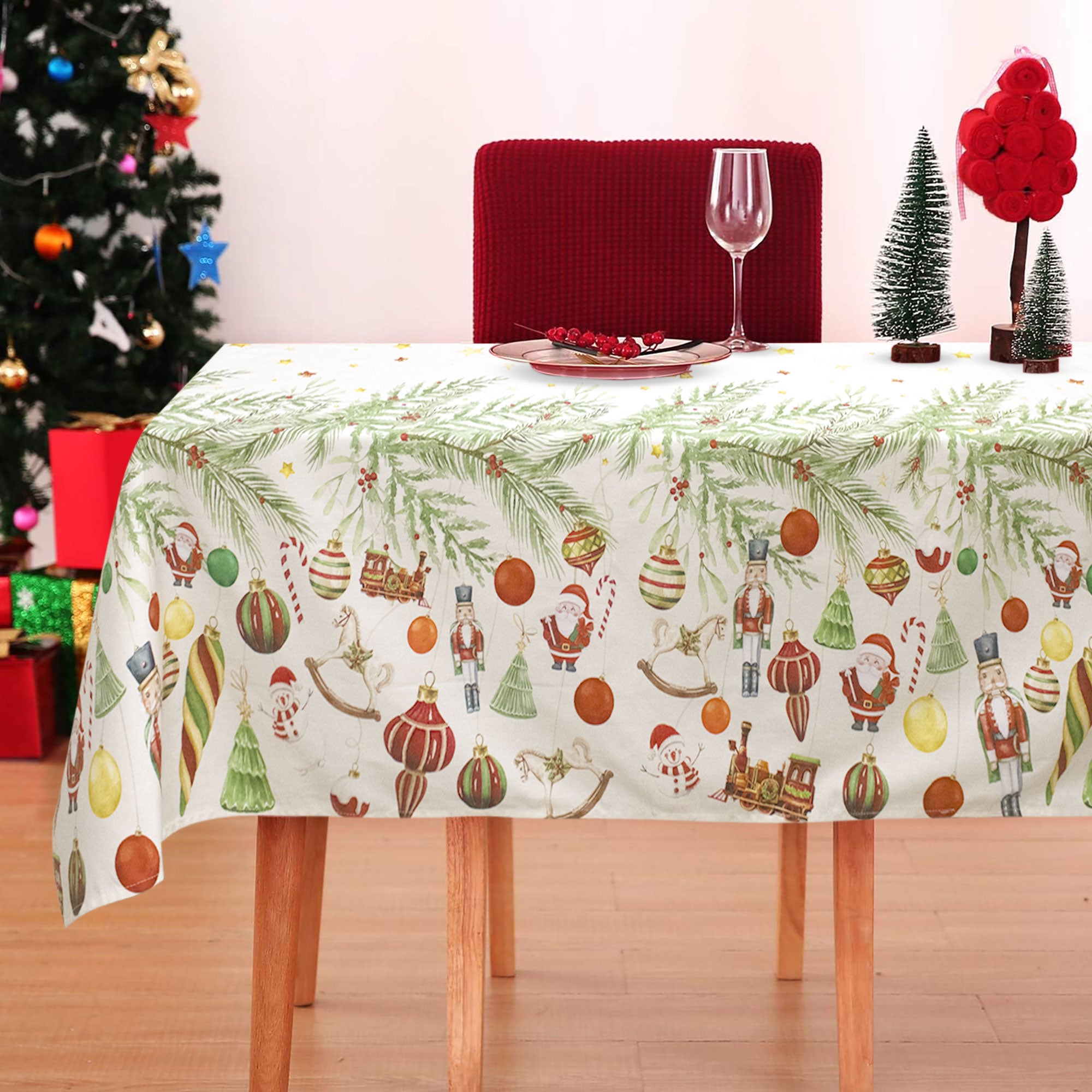 Christmas Tablecloth 18 Seater Printed Cotton Table Cover Christmas Decorations 7005