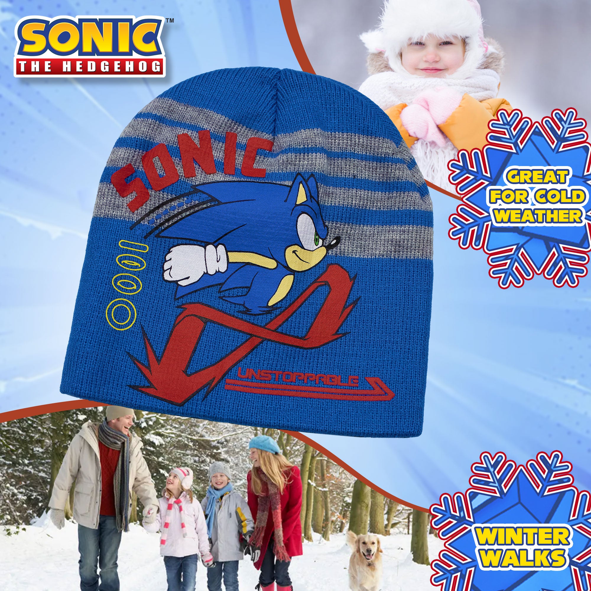 Cappello Sonic The Hedgehog per bambino cappellino invernale Videogame 7009