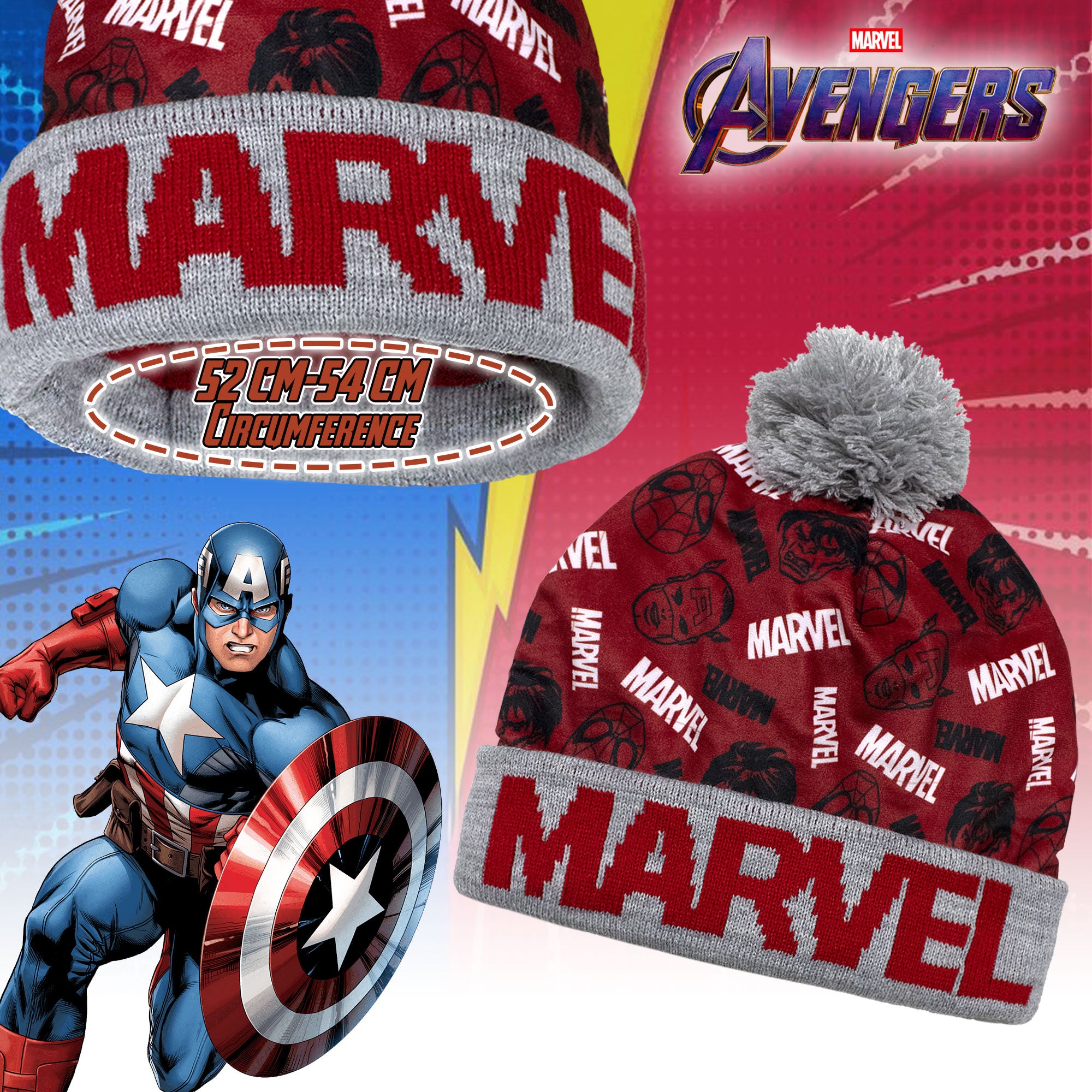 Cappello Marvel Avengers con pon Pon per bambino cappellino invernale 7011