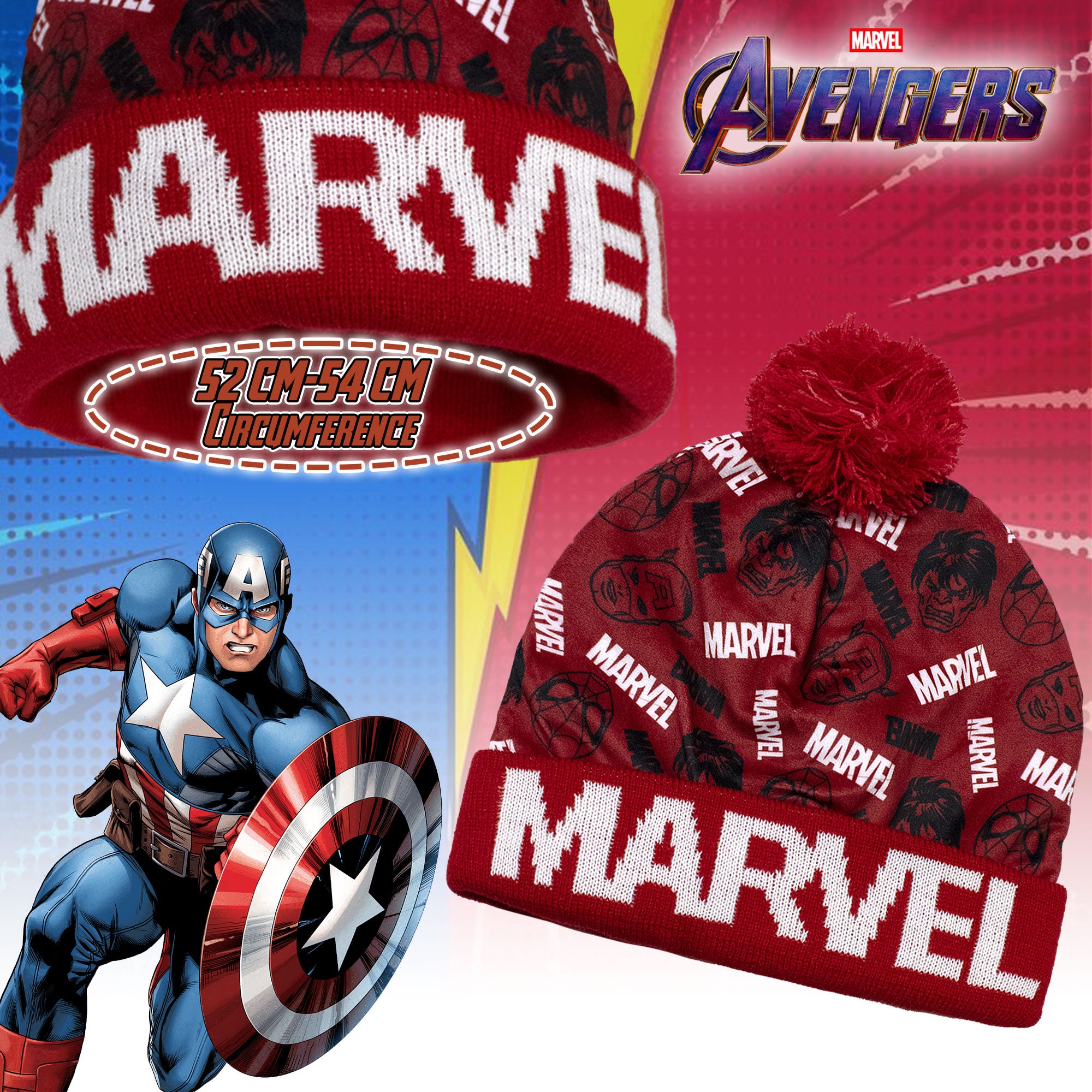 Cappello Marvel Avengers con pon Pon per bambino cappellino invernale 7011