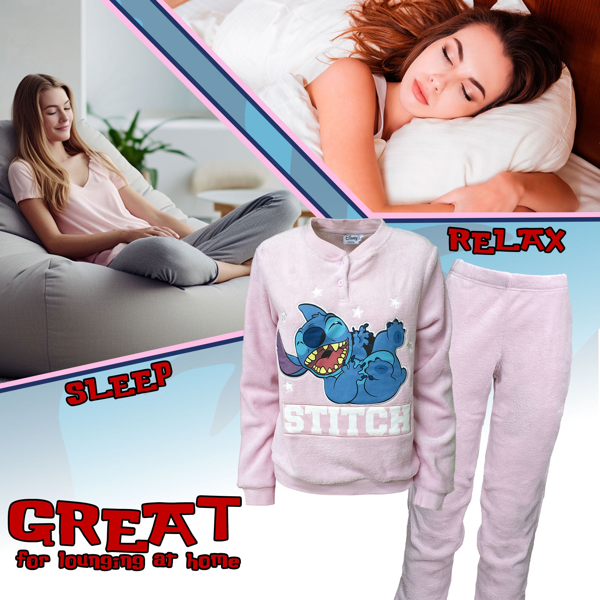 Pigiama Disney Lilo e Stitch donna ragazza lungo invernale in pile 7012