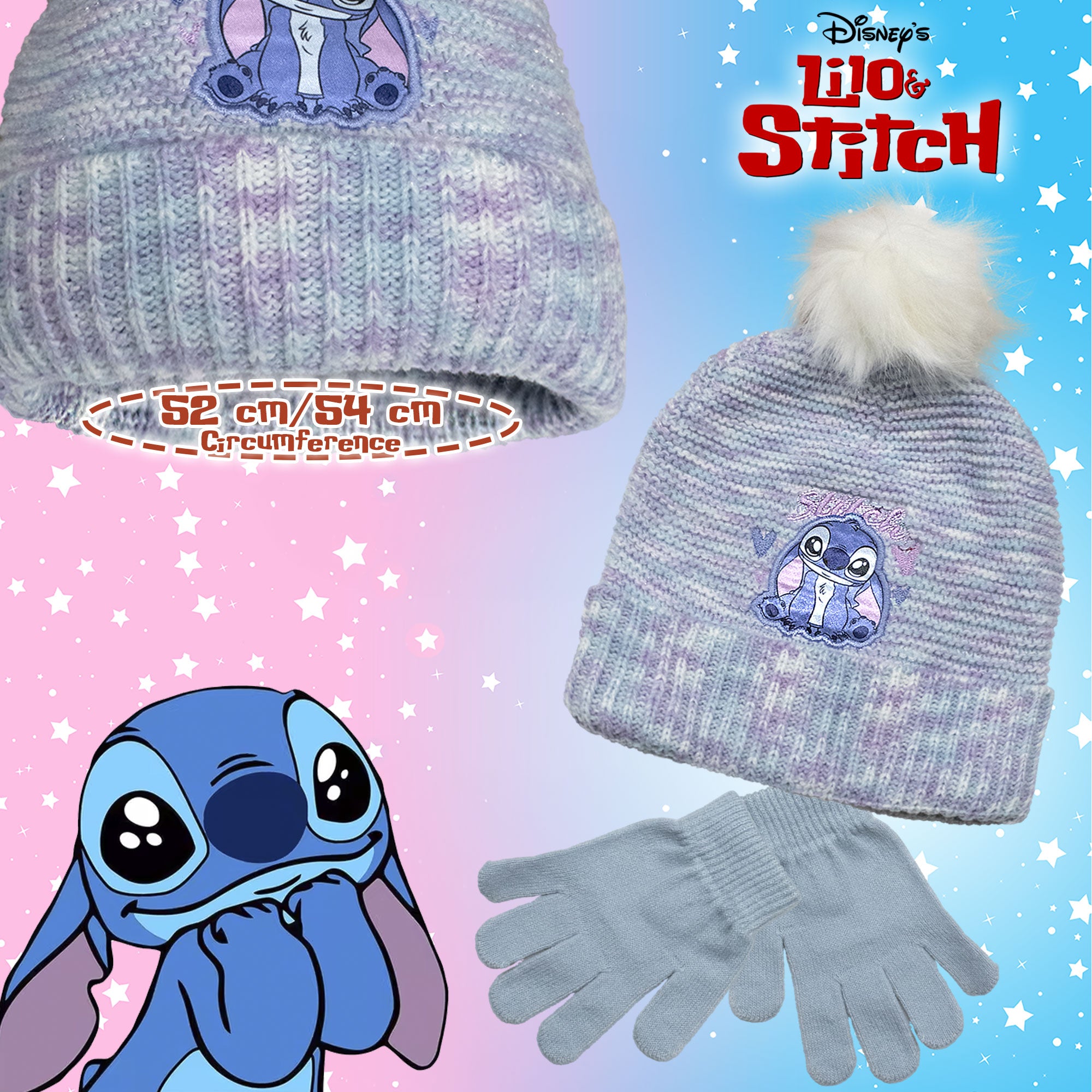 Set Cappello con pon pon e guanti Disney Lilo e Stitch bambina invernale 7013