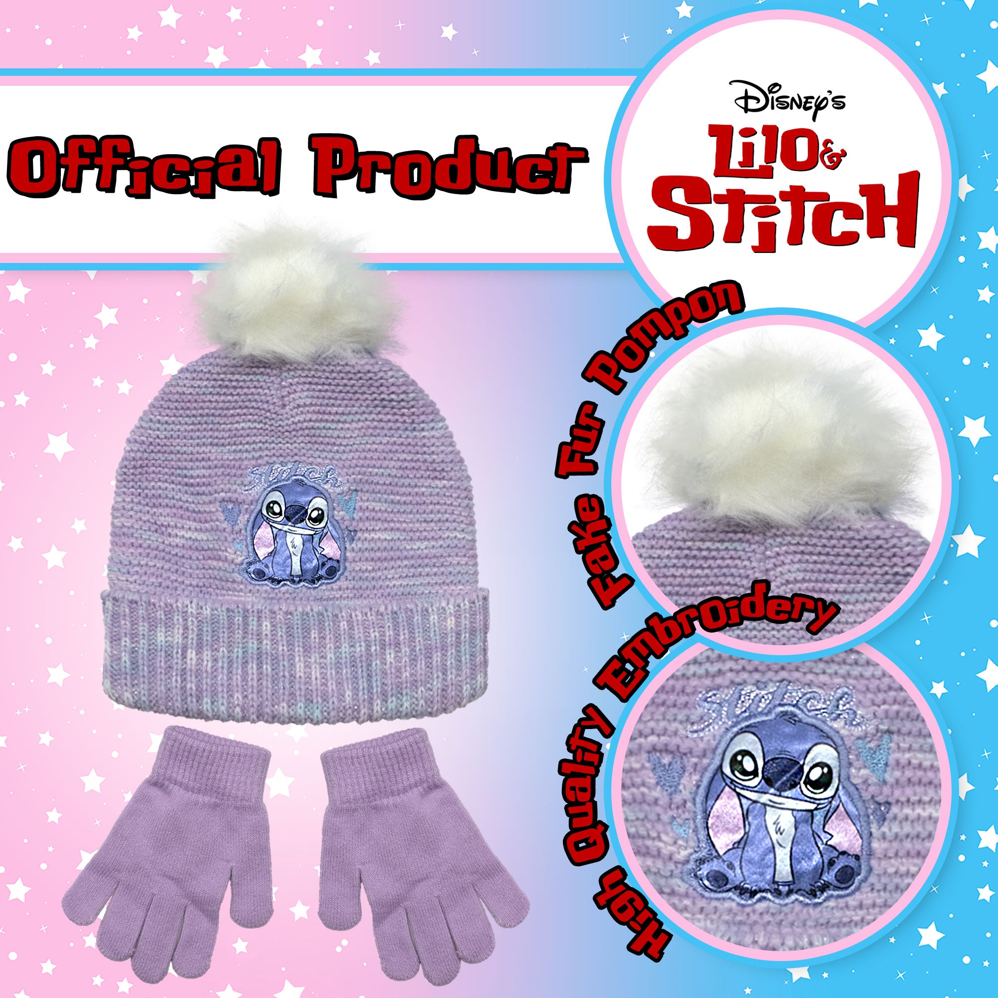 Set Cappello con pon pon e guanti Disney Lilo e Stitch bambina invernale 7013