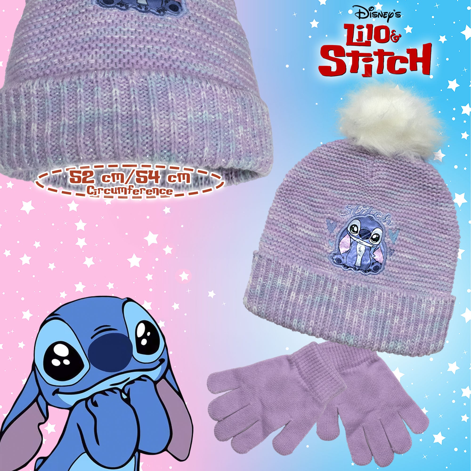 Set Cappello con pon pon e guanti Disney Lilo e Stitch bambina invernale 7013