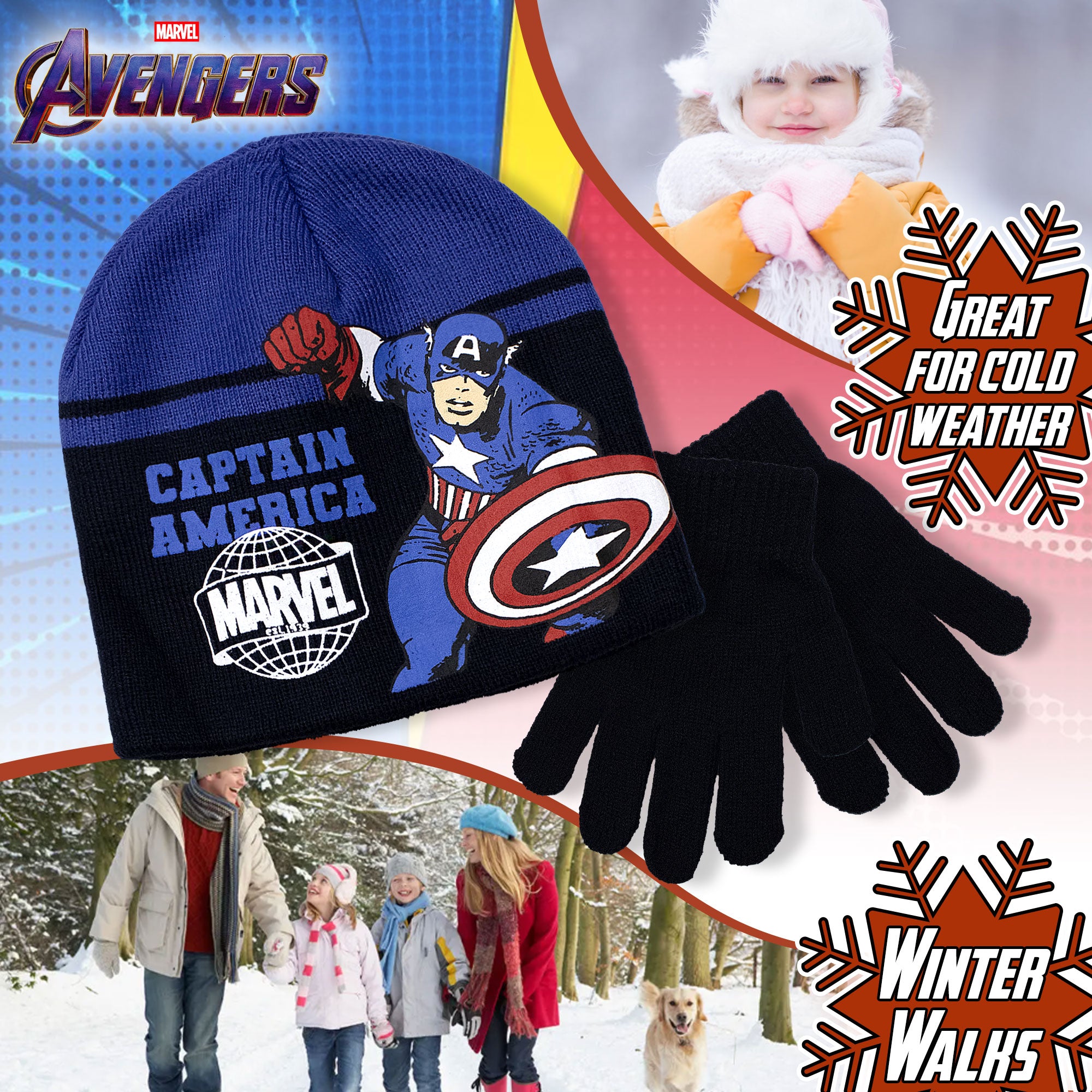 Set Cappello e guanti Marvel Avengers Capitan America per bambino Supereroi 7014