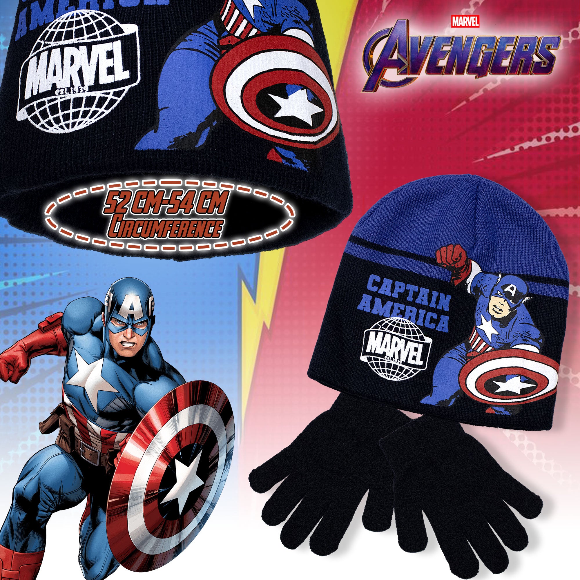 Set Cappello e guanti Marvel Avengers Capitan America per bambino Supereroi 7014