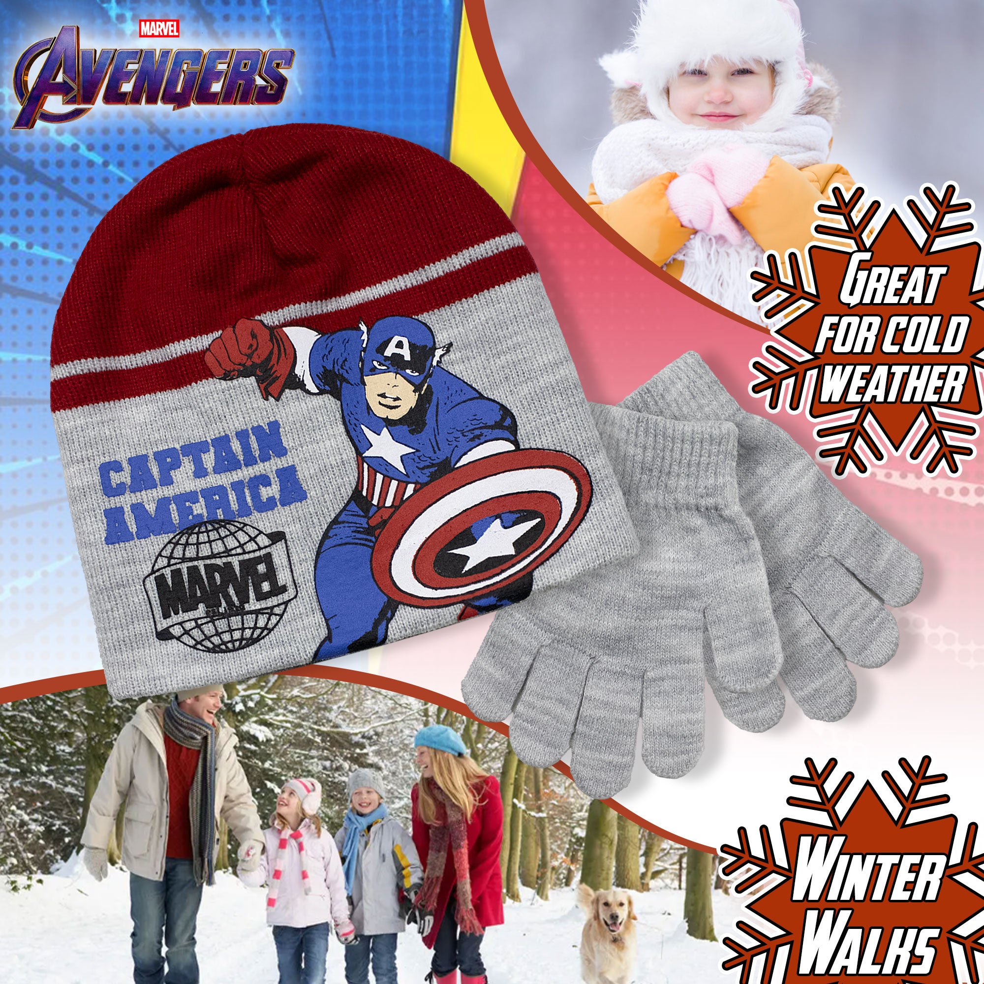 Set Cappello e guanti Marvel Avengers Capitan America per bambino Supereroi 7014