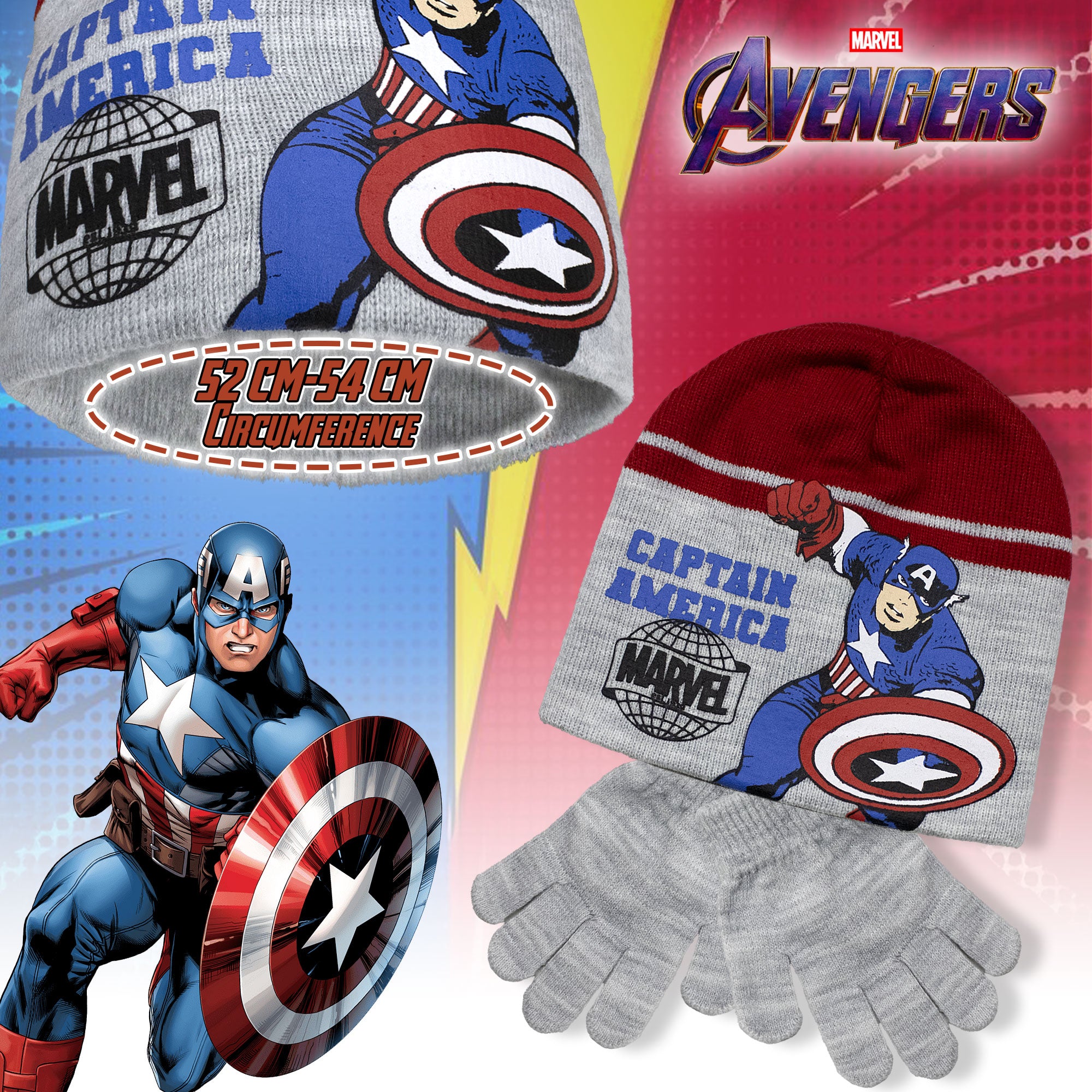 Set Cappello e guanti Marvel Avengers Capitan America per bambino Supereroi 7014