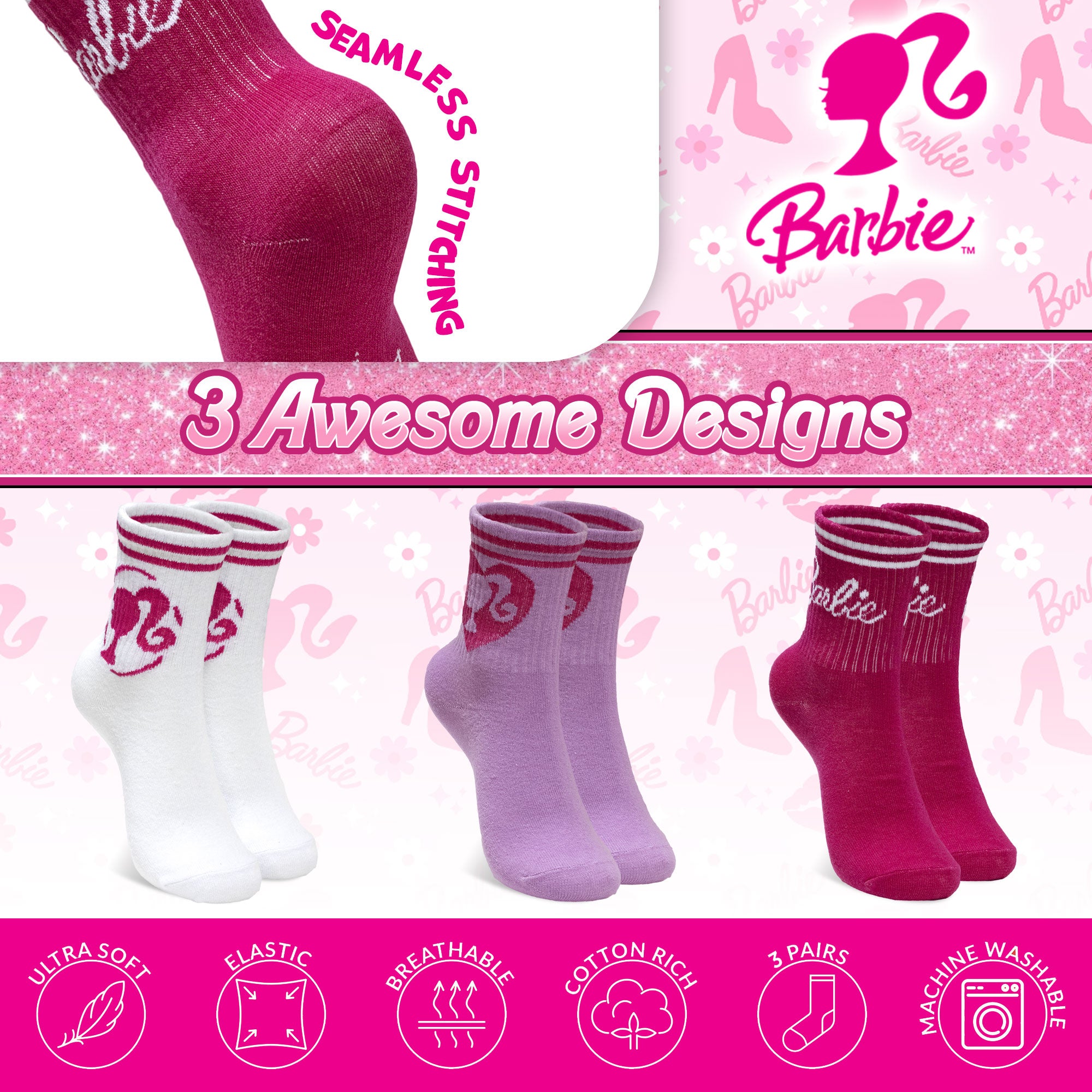 Calzini per bambina Barbie set 3 paia di calze caldo cotone 7021