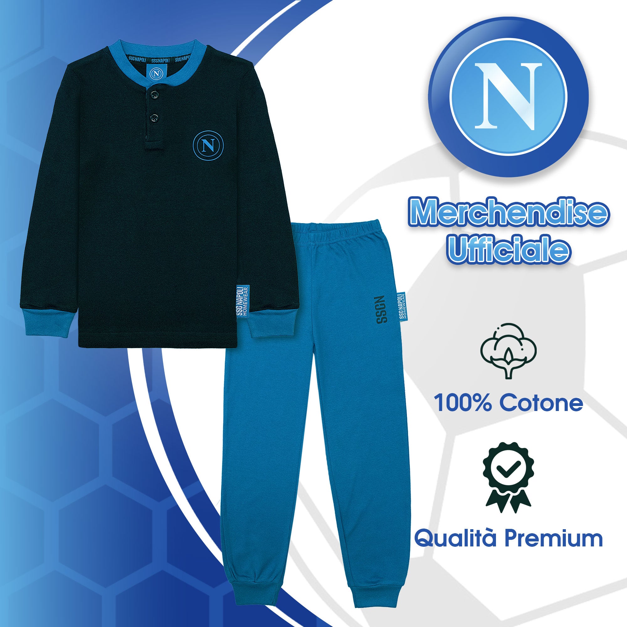 Pigiama SSC Napoli in caldo cotone a maniche lunghe per bambino e adulto 7024