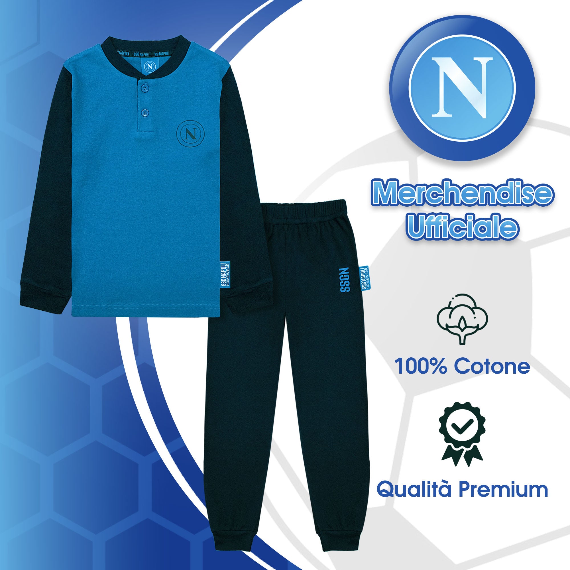 Pigiama SSC Napoli in caldo cotone a maniche lunghe per bambino e adulto 7024