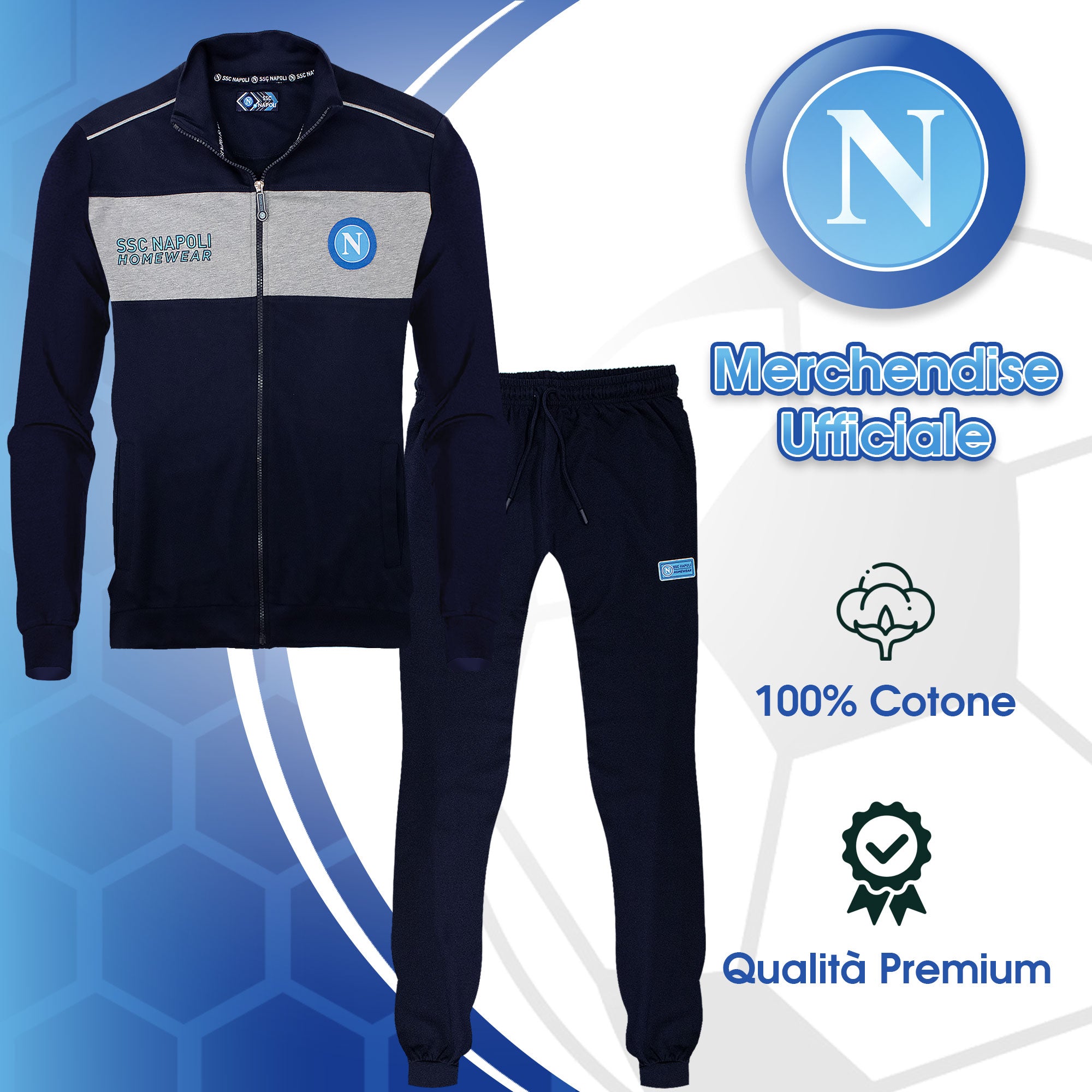 Tuta SSC Napoli in cotone a maniche lunghe per adulto felpa uomo con zip 7036