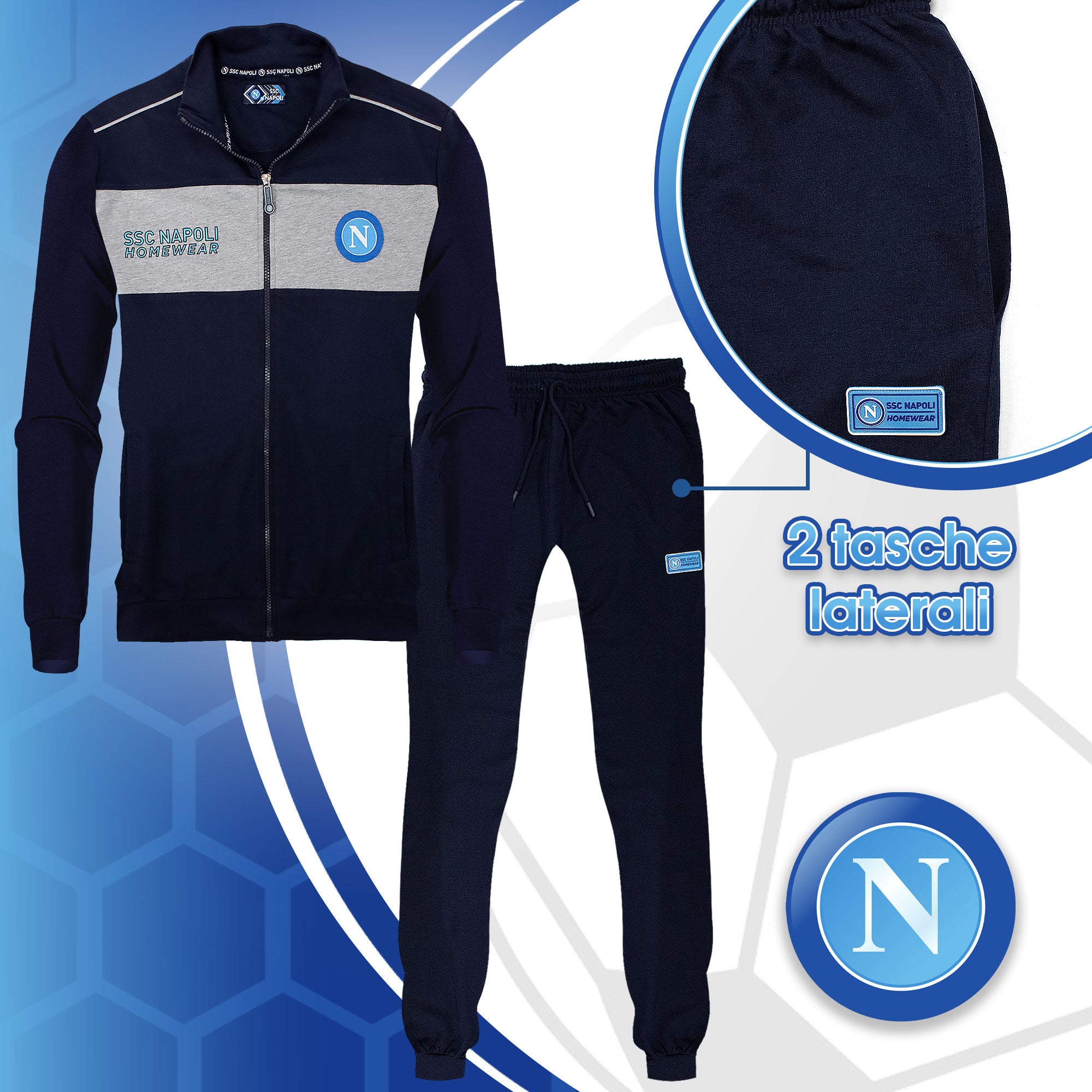 Tuta SSC Napoli in cotone a maniche lunghe per adulto felpa uomo con zip 7036