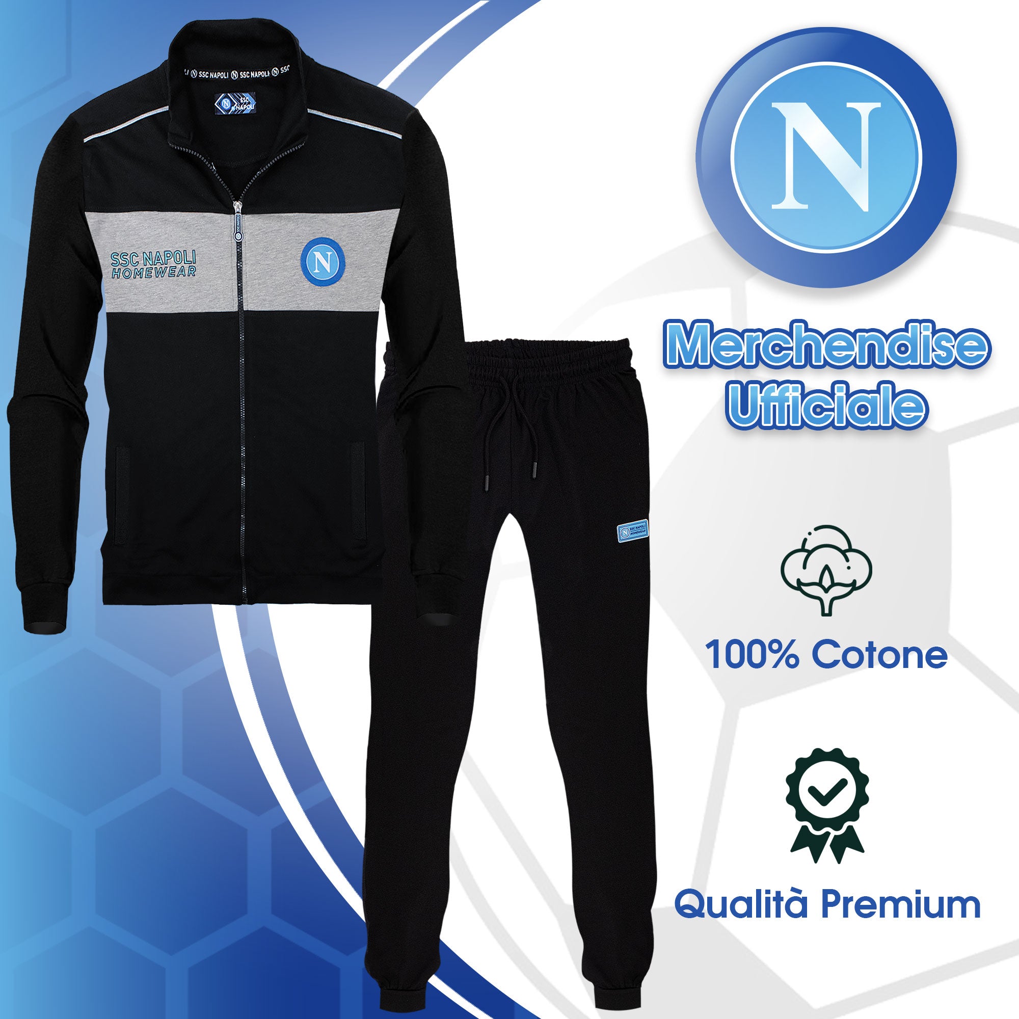 Tuta SSC Napoli in cotone a maniche lunghe per adulto felpa uomo con zip 7036